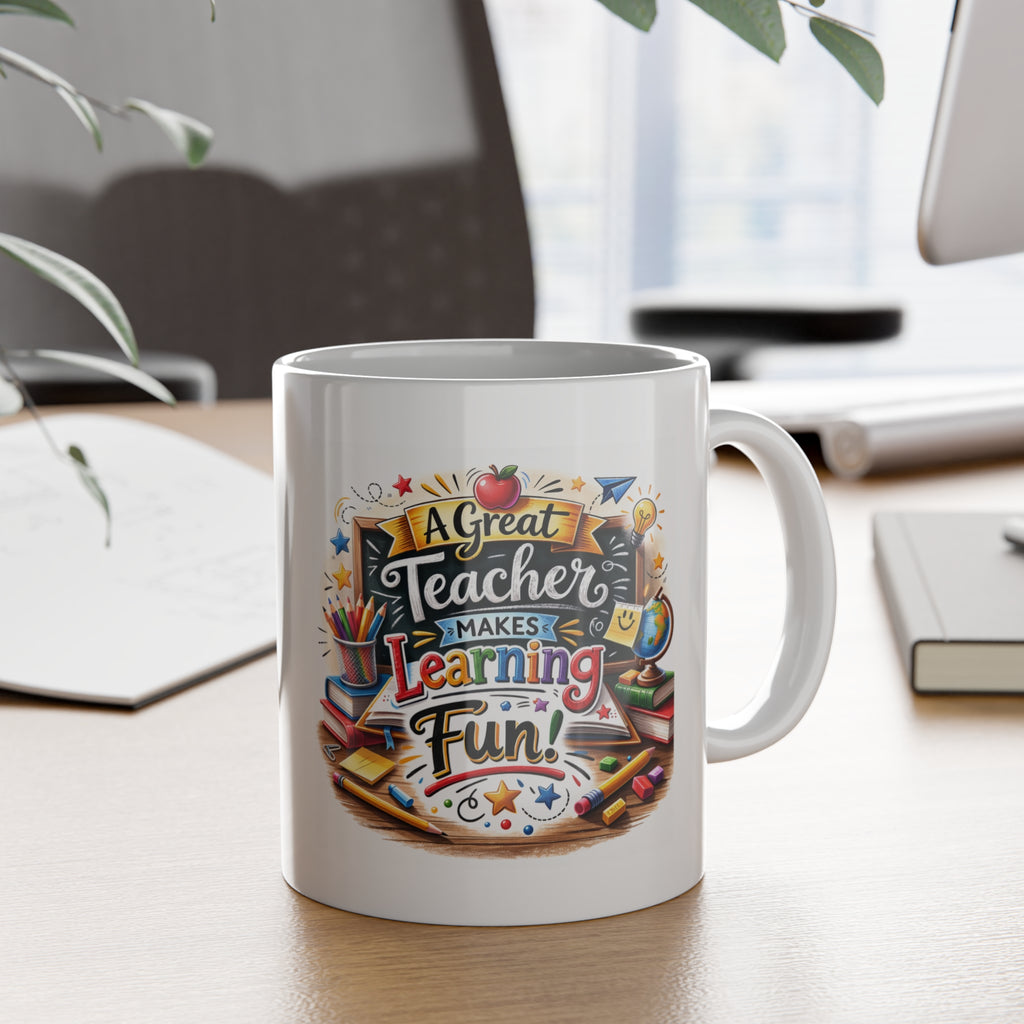 Teacher Mug -  "A Great Teacher Makes Learning Fun" 11oz Ceramic, Brings Joy to Every Coffee Break