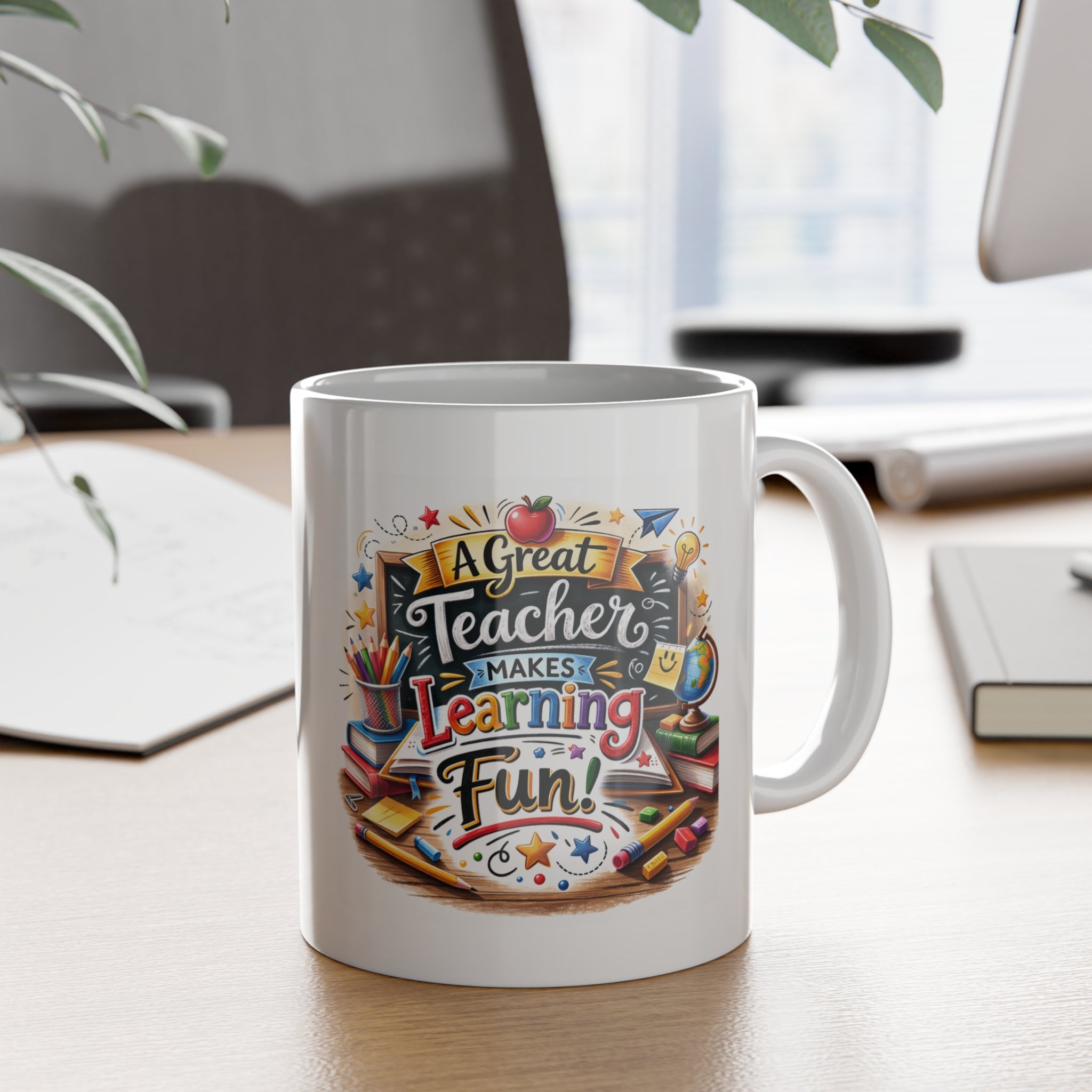 Teacher Mug -  "A Great Teacher Makes Learning Fun" 11oz Ceramic, Brings Joy to Every Coffee Break