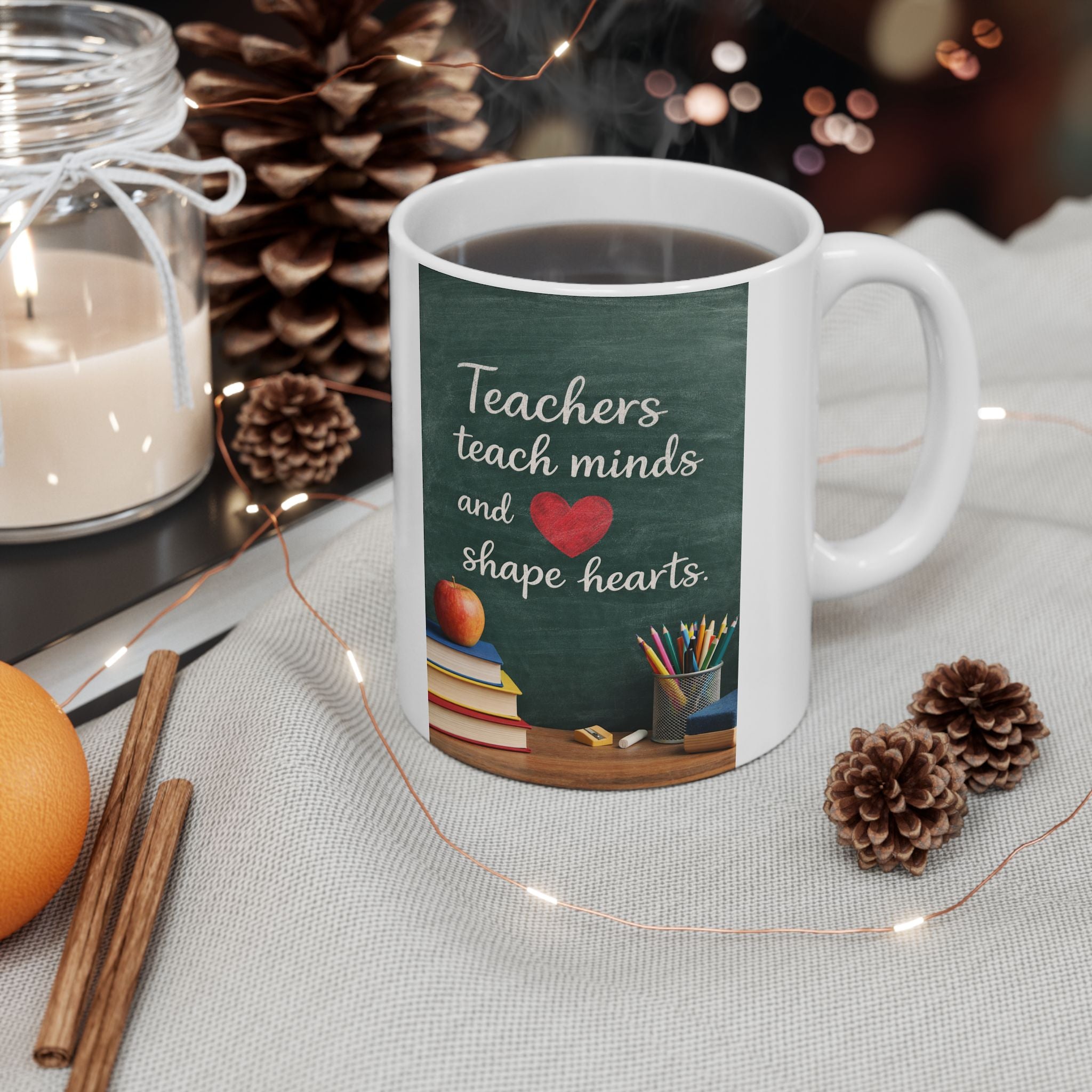 Teacher Coffee Mug: Inspire Minds & Shape Hearts, Perfect for Coffee-Loving Educators, 11 oz