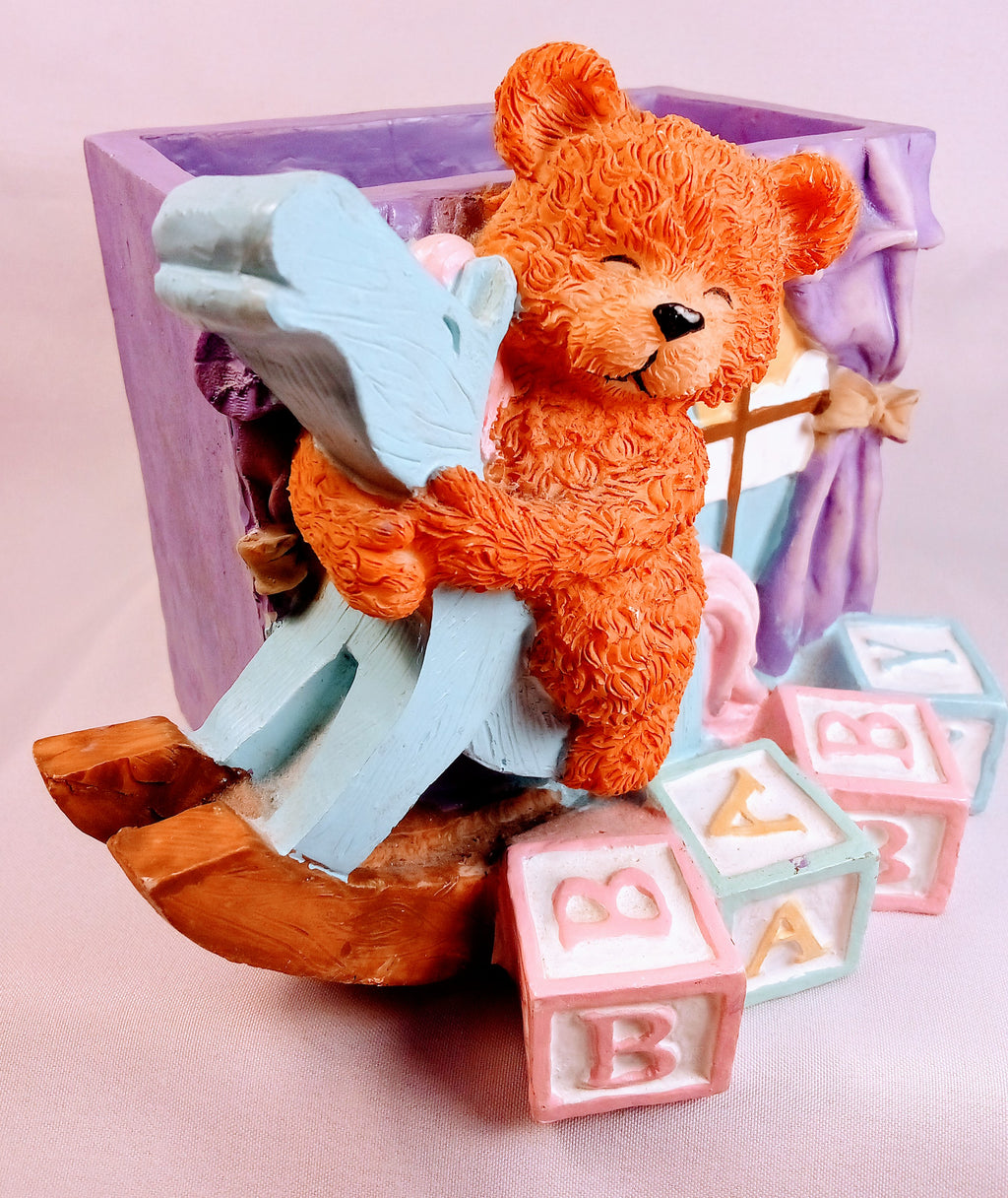 Mini Teddy Bear Plant Holder with ABC Blocks, Nursery Decor Ceramic Vase