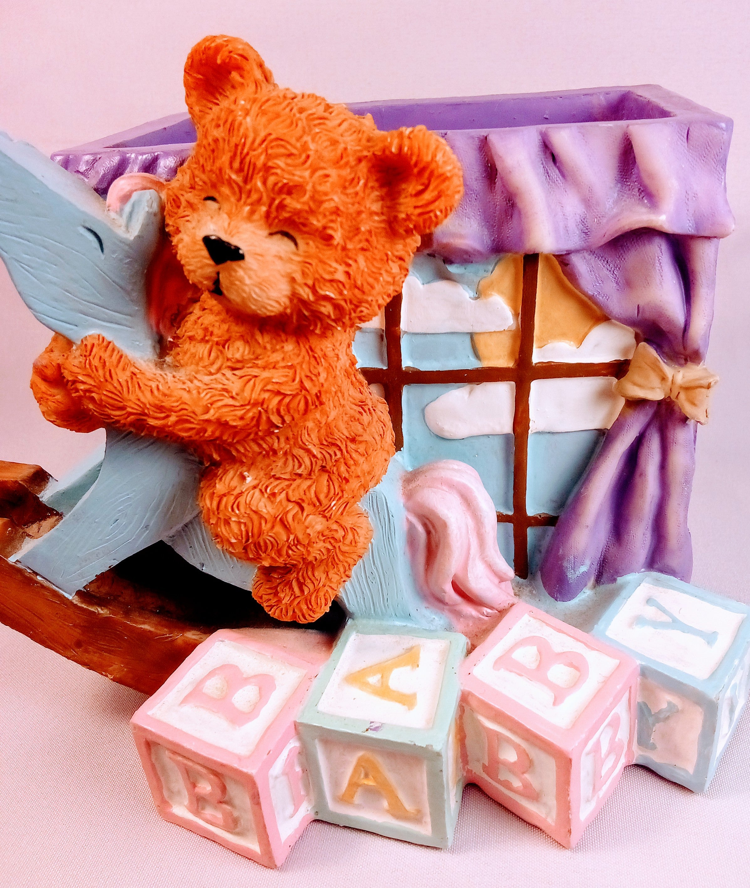 Mini Teddy Bear Plant Holder with ABC Blocks, Nursery Decor Ceramic Vase