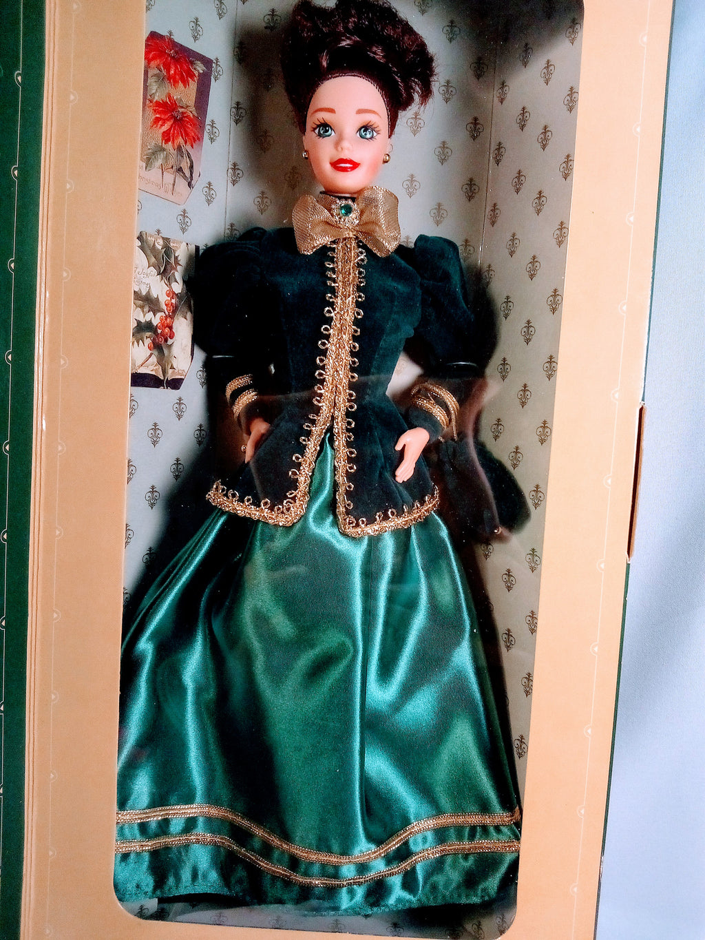 Vintage Barbie Romance 1992 Fashion Queen Doll: Emerald Green Velvet, Golden Embellishments