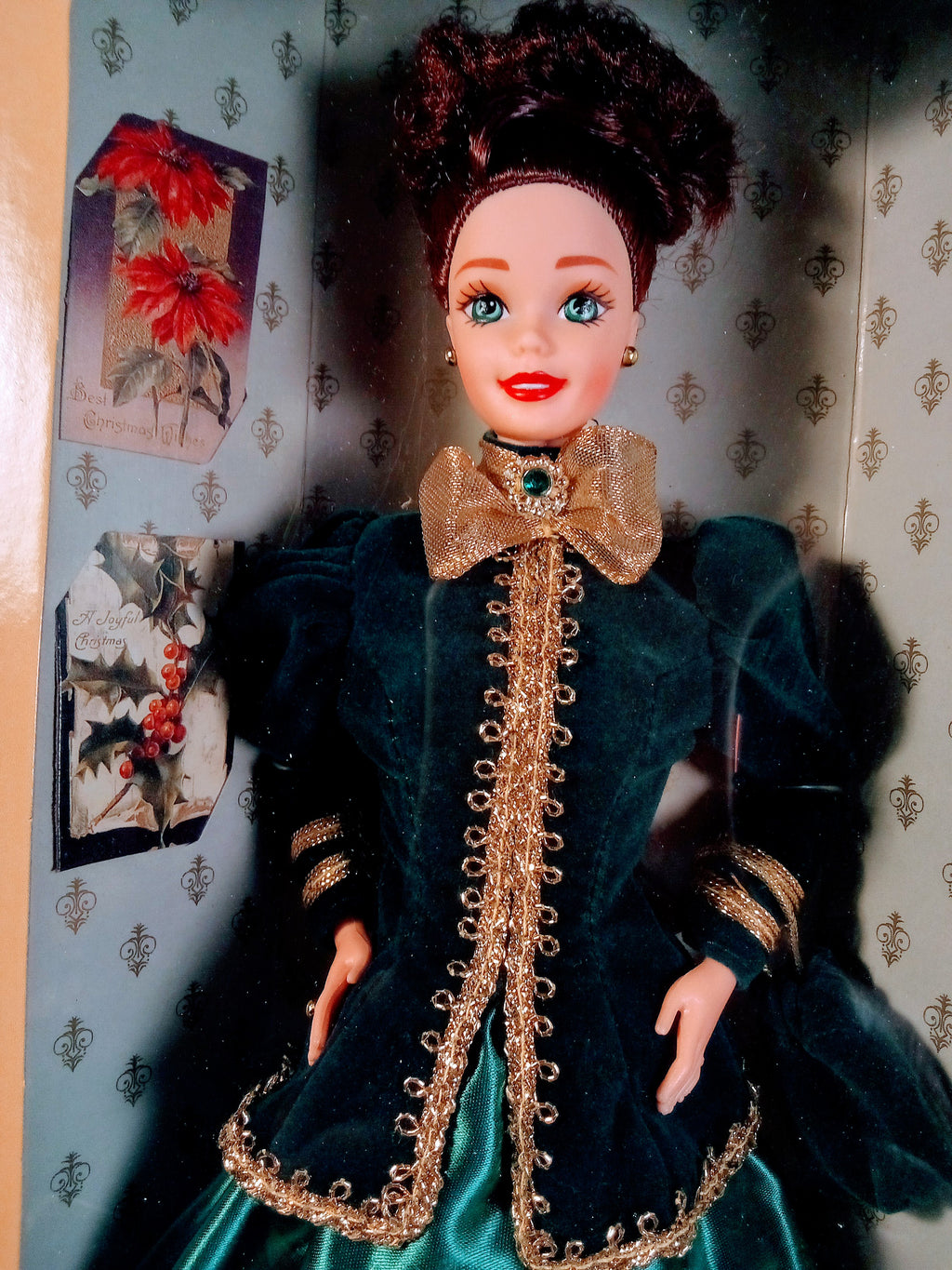 Vintage Barbie Romance 1992 Fashion Queen Doll: Emerald Green Velvet, Golden Embellishments