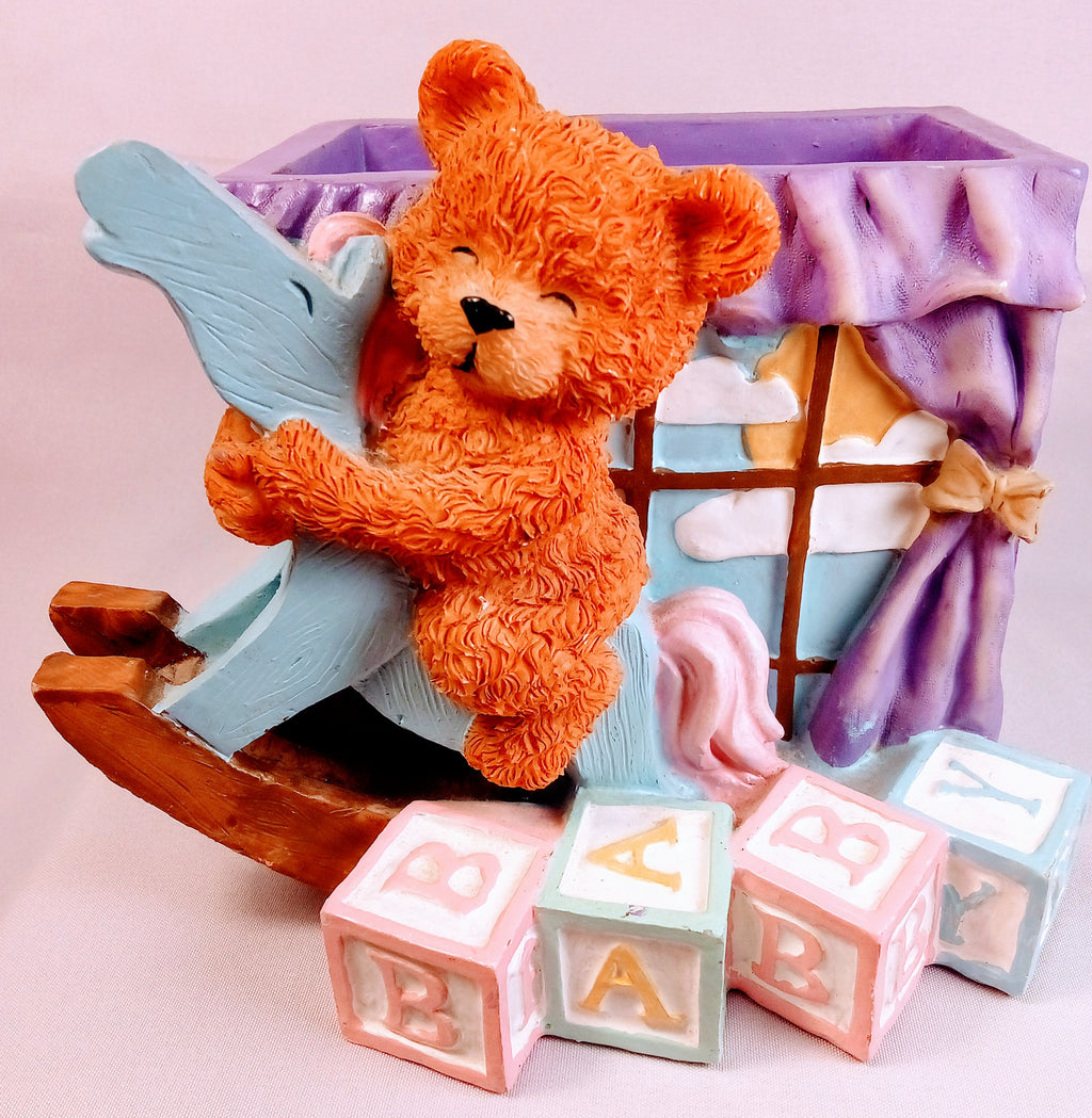 Mini Teddy Bear Plant Holder with ABC Blocks, Nursery Decor Ceramic Vase