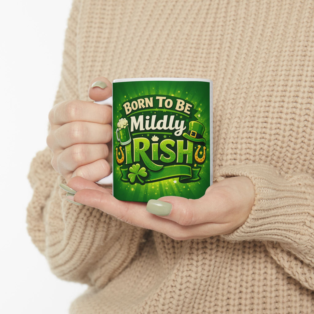Perfect Gift for St. Patrick's Day, Born to Be Mildly Irish Coffee Mug