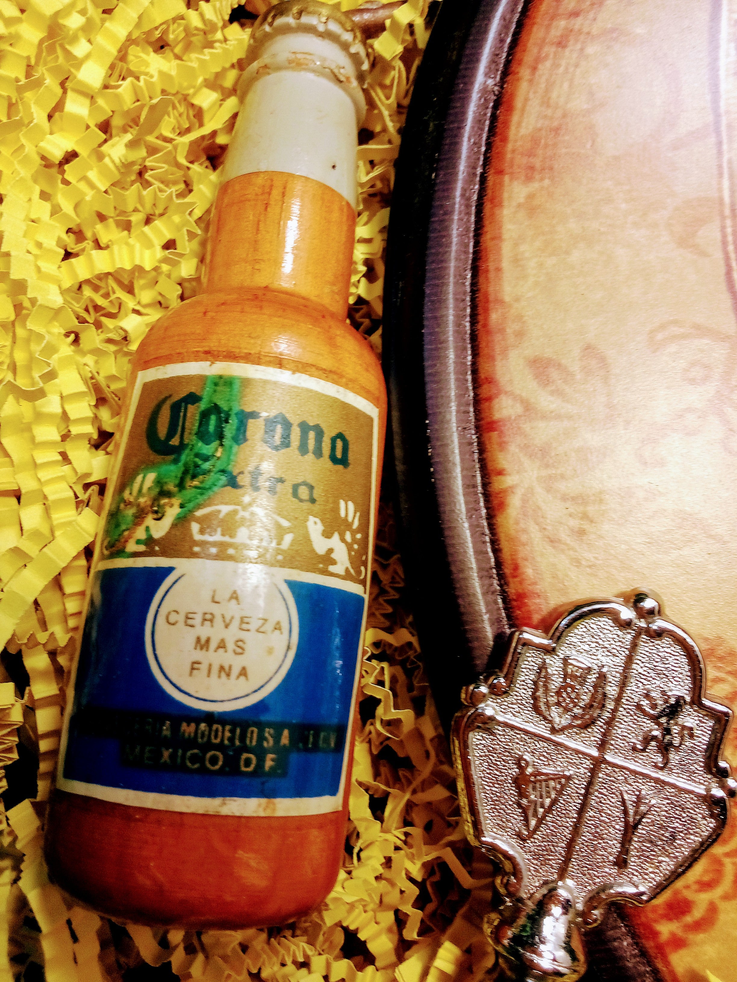 Gift Box: Home Pub Wall Art Gift for Him, Wine Cork with St. George Insignia, Plus Rustic Corona Beer Bottle Opener