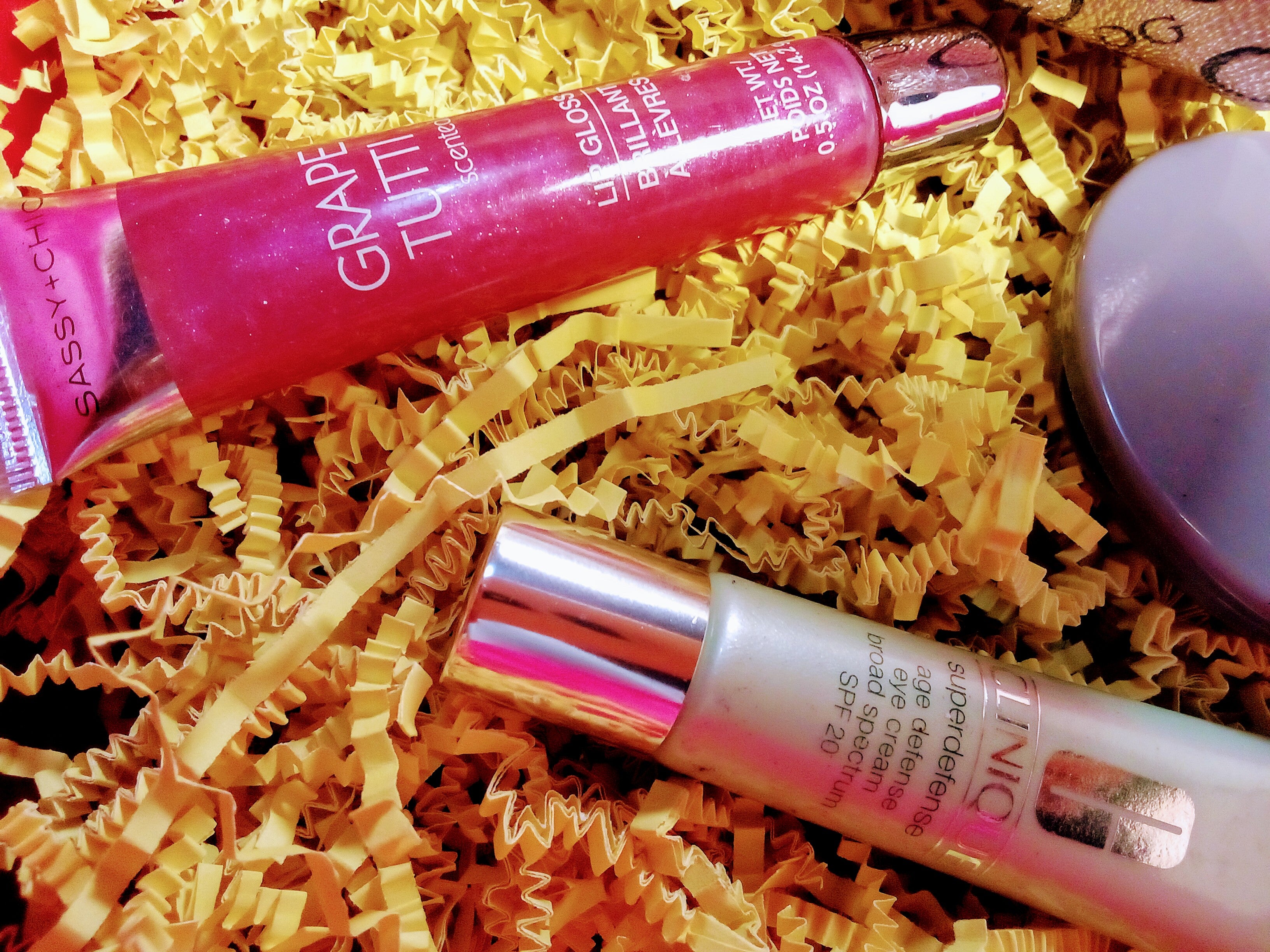 Gift Box: Guess Cosmetic Travel Pouch, Clinique Eye Cream, Grape Lip Gloss, Plus Elite Makeup Mirror - Gift for Her She'll Love