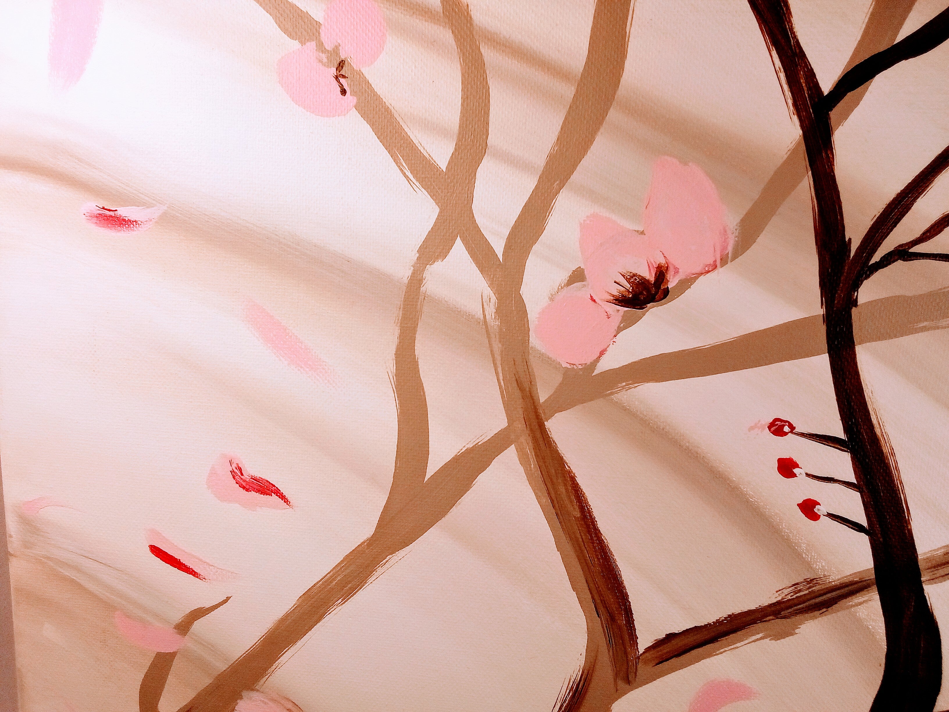 Original Fall Leaf Branch Painting Decor, Autumn Leaves Wall Art Tree Branch for Living Room or Kitchen, for Cozy Homes