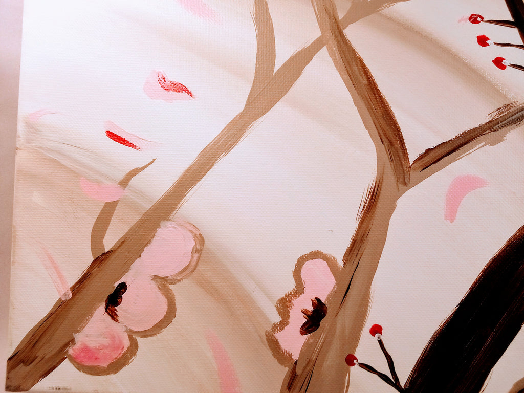 Original Fall Leaf Branch Painting Decor, Autumn Leaves Wall Art Tree Branch for Living Room or Kitchen, for Cozy Homes