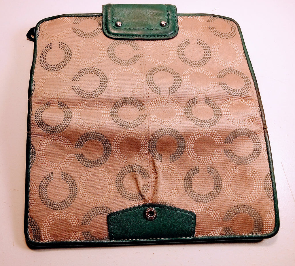 Green Leather Couch Wallet with Gold Accents, 14 Card Slots Included, Chic, Elegant Vintage