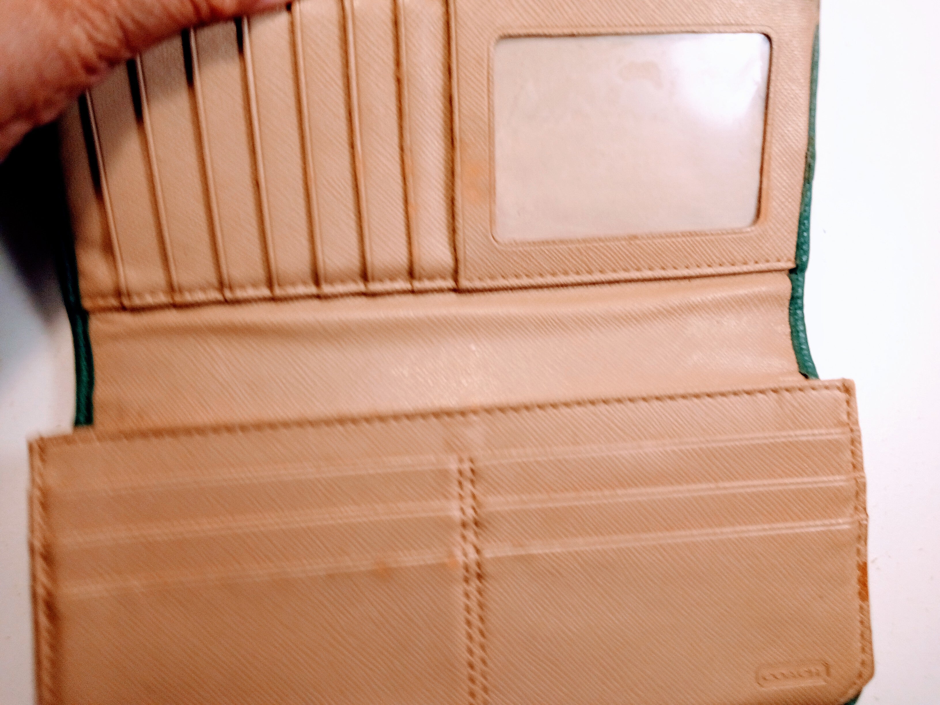 Green Leather Couch Wallet with Gold Accents, 14 Card Slots Included, Chic, Elegant Vintage