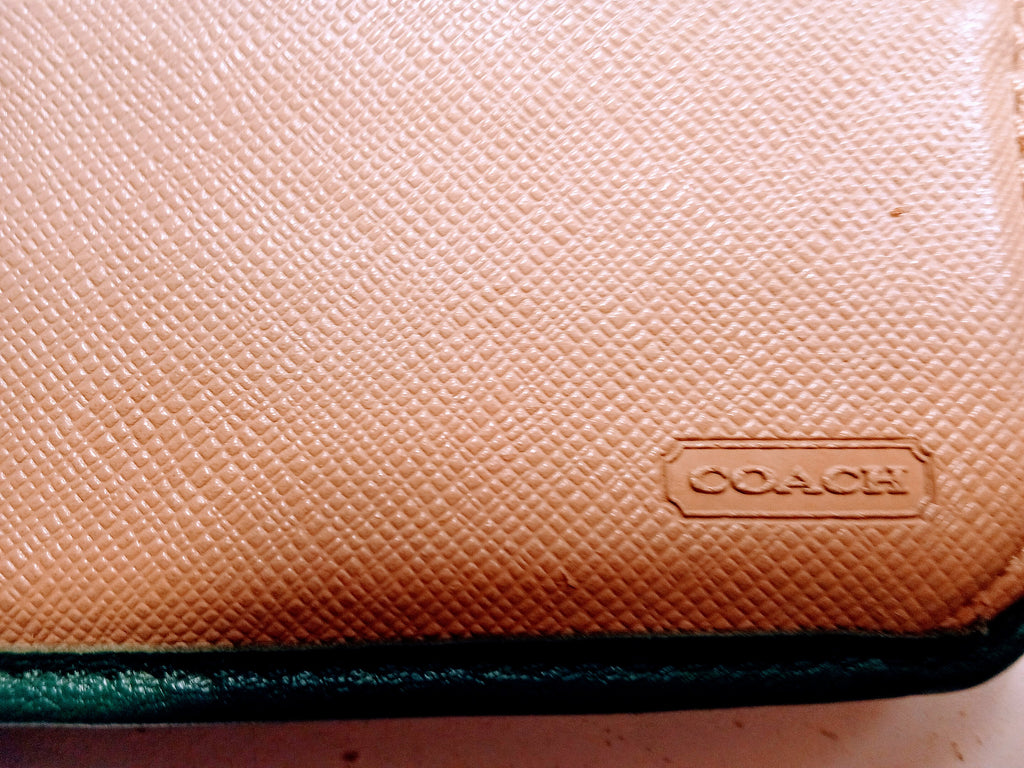 Green Leather Couch Wallet with Gold Accents, 14 Card Slots Included, Chic, Elegant Vintage