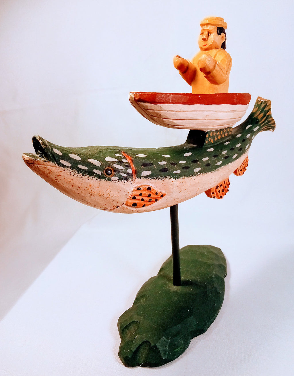 Vintage Fisherman Boat Figurine, Unique Gift for him, Artistic Home Decor and Collectible