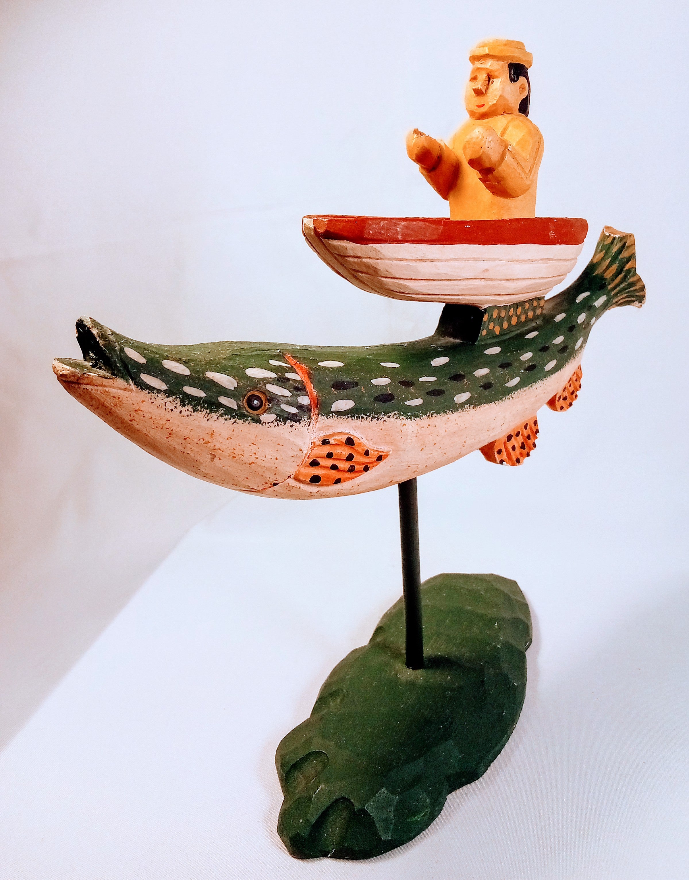 Vintage Fisherman Boat Figurine, Unique Gift for him, Artistic Home Decor and Collectible