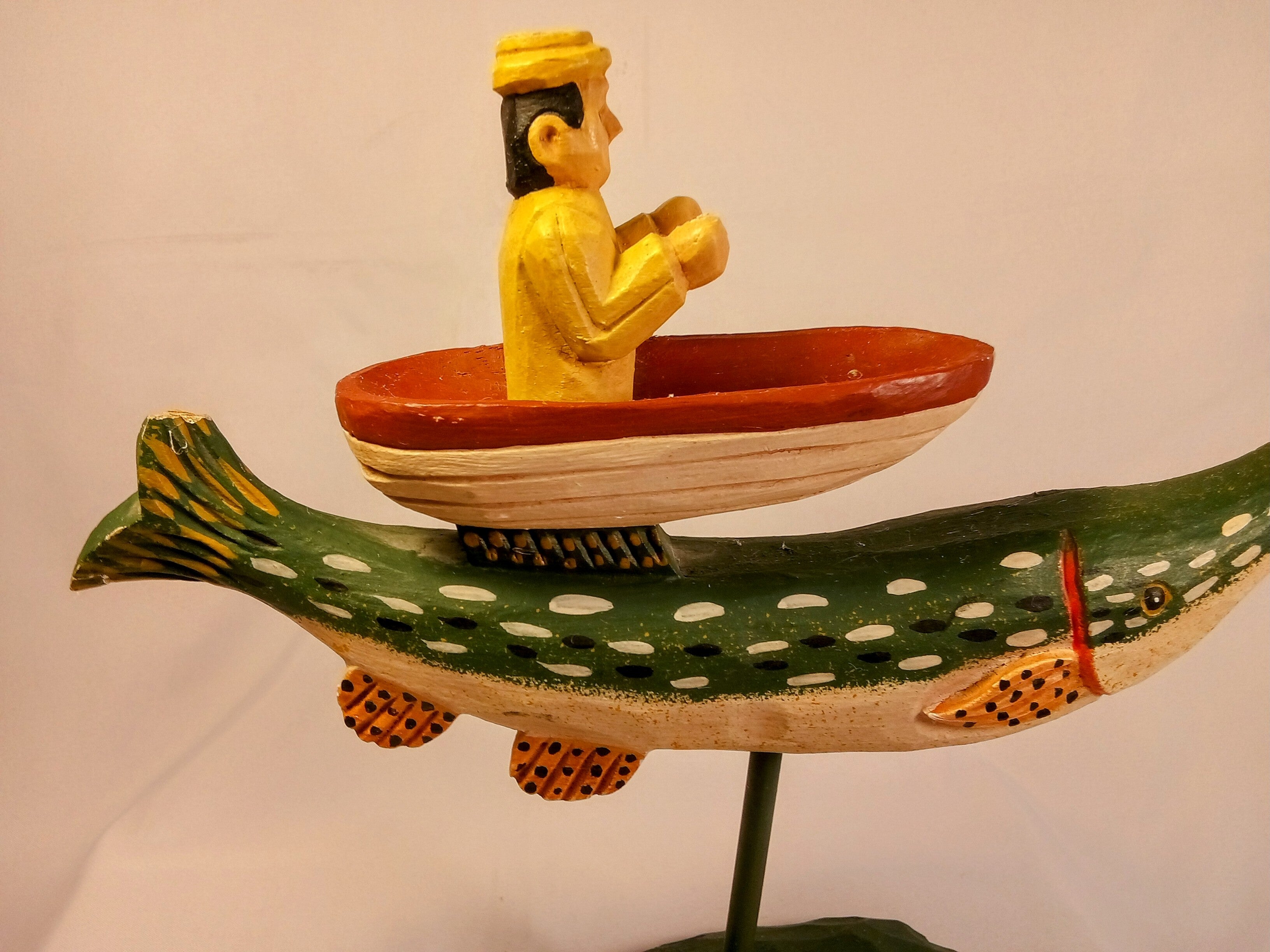 Vintage Fisherman Boat Figurine, Unique Gift for him, Artistic Home Decor and Collectible