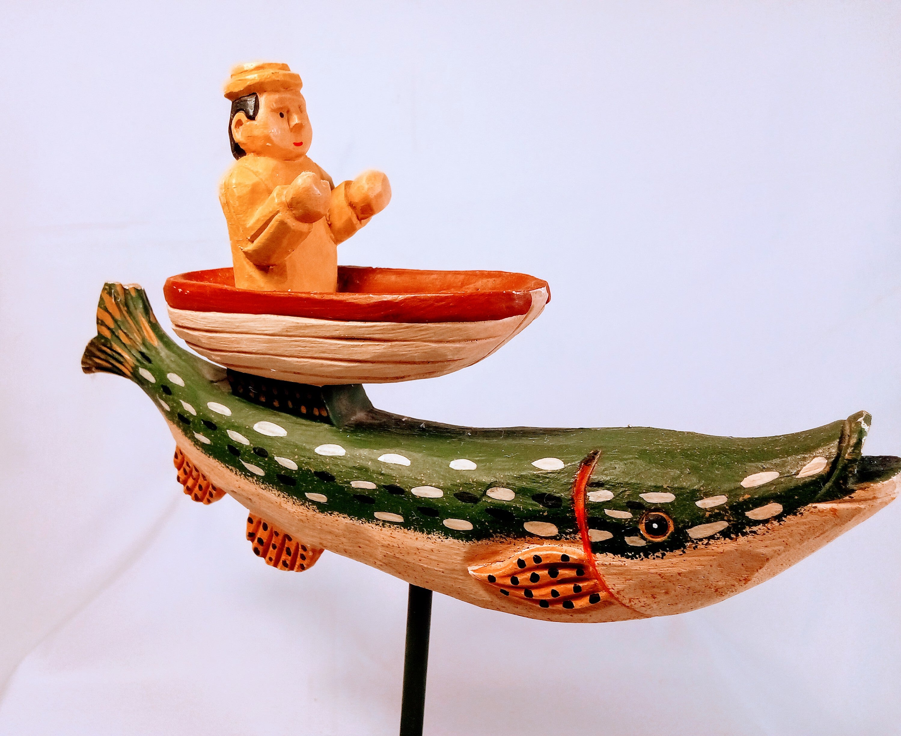 Vintage Fisherman Boat Figurine, Unique Gift for him, Artistic Home Decor and Collectible