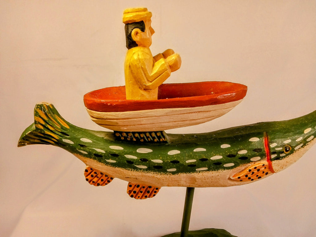 Vintage Fisherman Boat Figurine, Unique Gift for him, Artistic Home Decor and Collectible