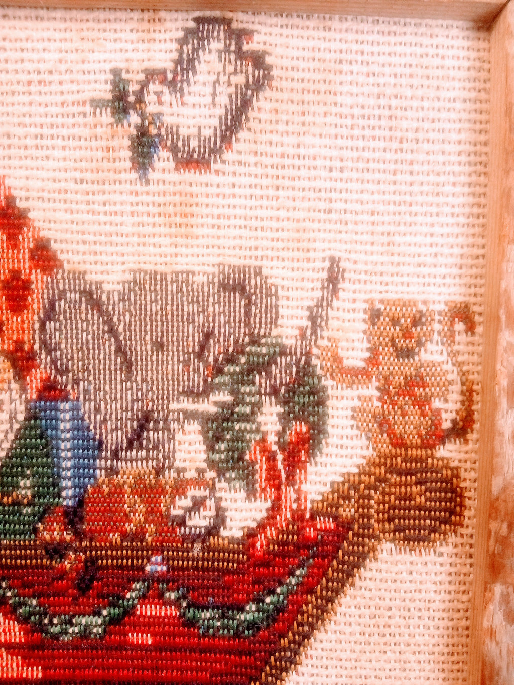 Vintage Genesis Cross Stitch, Whimsical Noah's Ark Wall Decor, Framed Art Embroidery Classic, Wall Hanging Cherished 1996