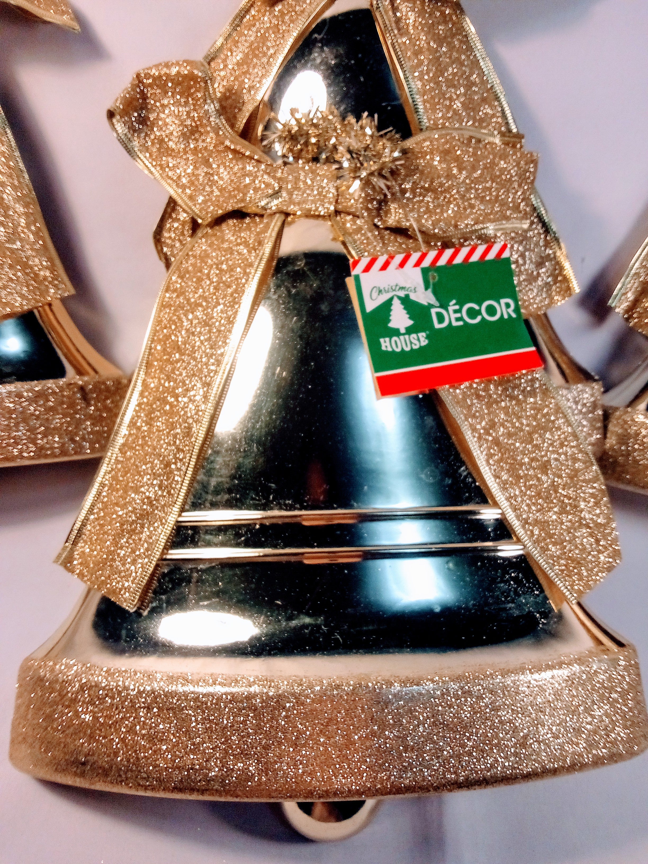Christmas Festive Golden Bells  Elegant Decor for Her Joyful Home, Shimmering Wall Decor  (Large, Set of 4)