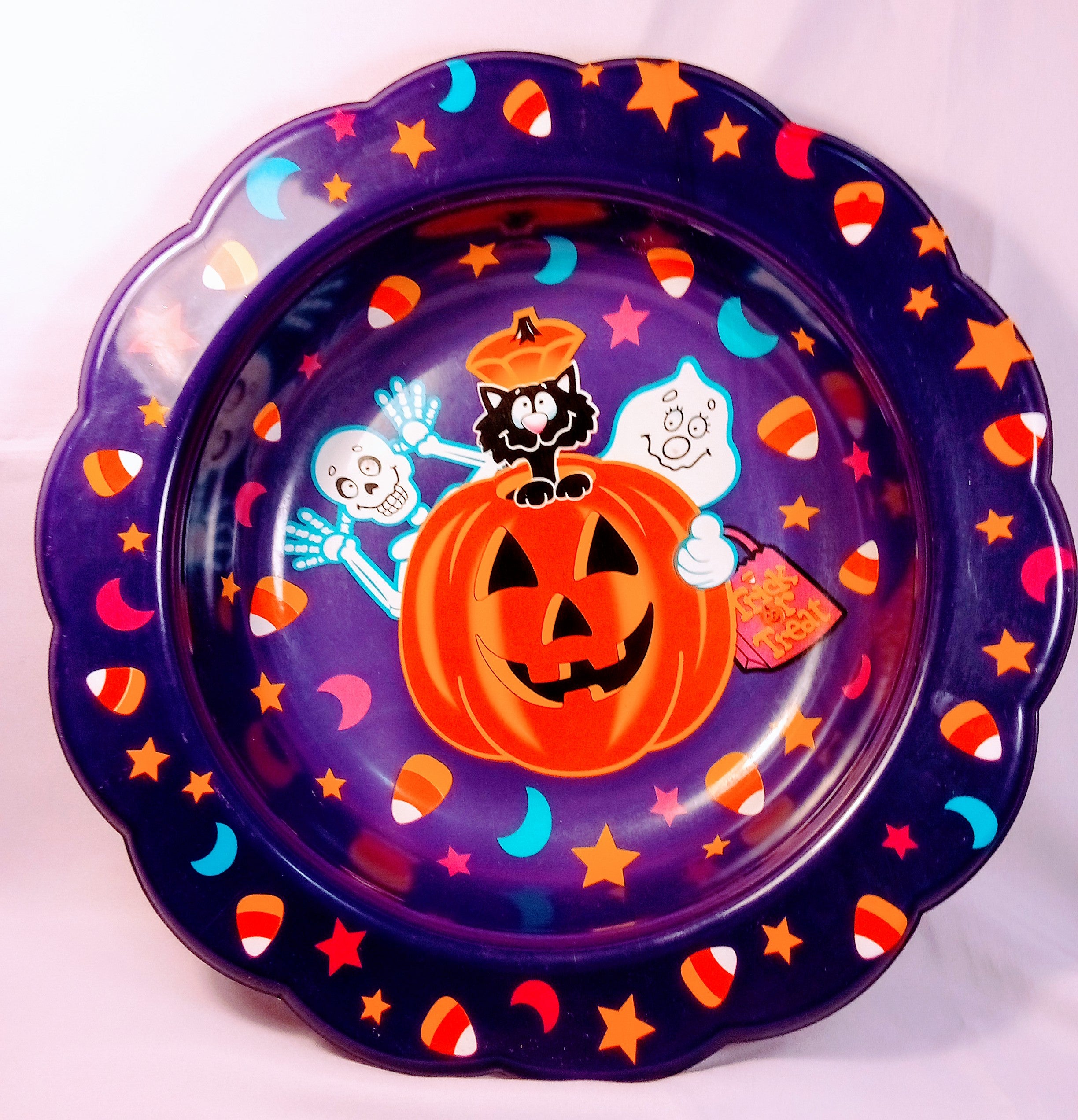 Large Halloween Candy Platter in Purple and Orange, Festive Trick or Treat Plate, Bootiful Serving Tray, Party Essential (14")