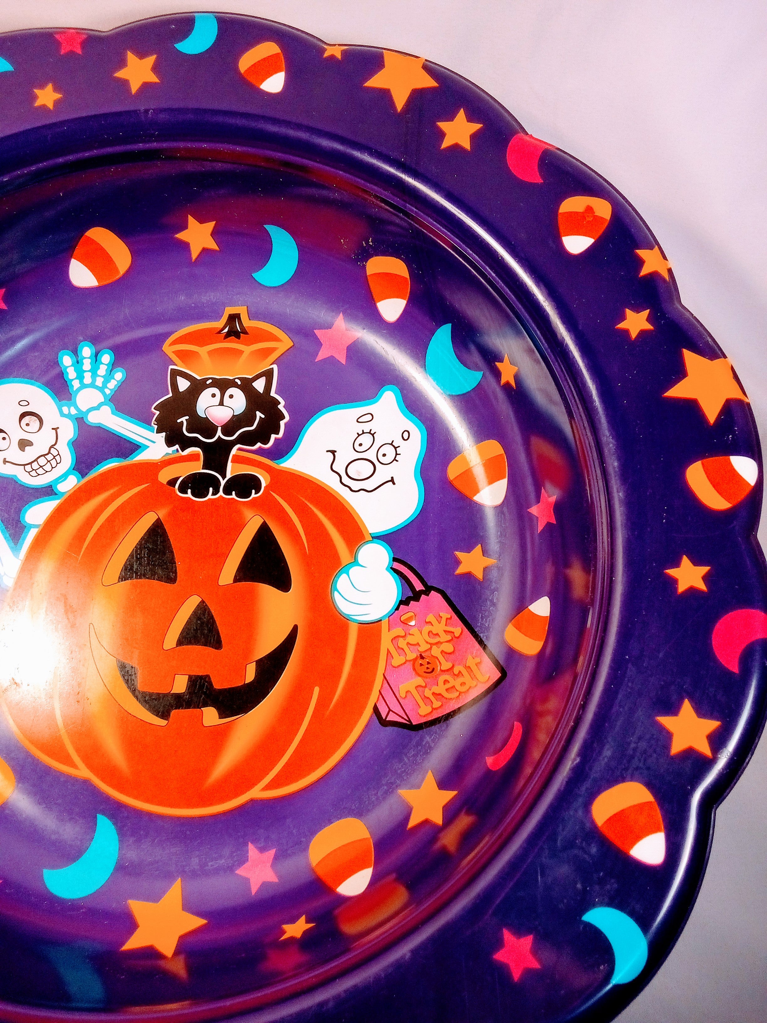 Large Halloween Candy Platter in Purple and Orange, Festive Trick or Treat Plate, Bootiful Serving Tray, Party Essential (14")