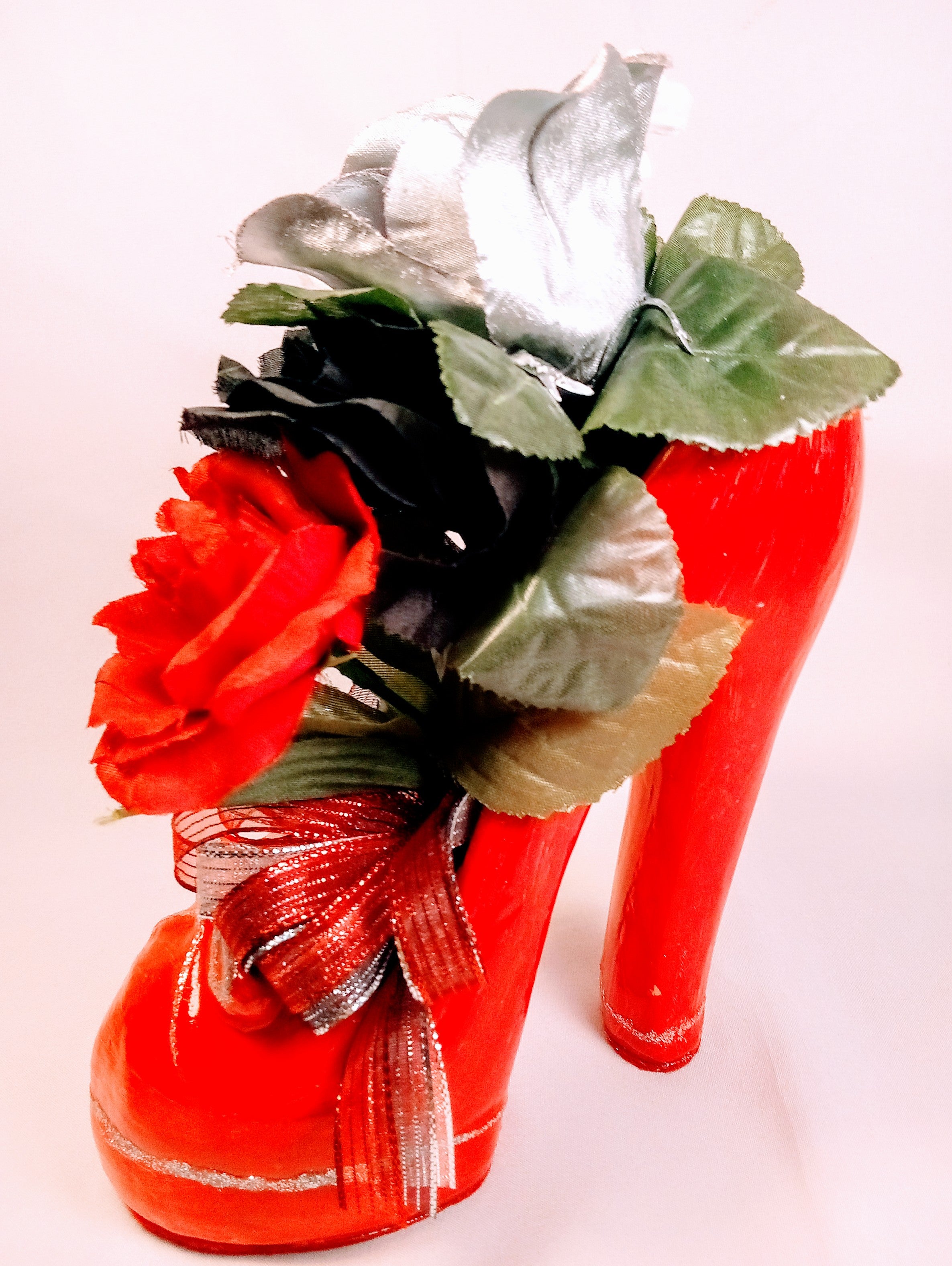 Aesthetic High Heel Flower Vase, Cute Ruby Red Home Decor for Desk or Balcony, Creative Novelty Floral Decor