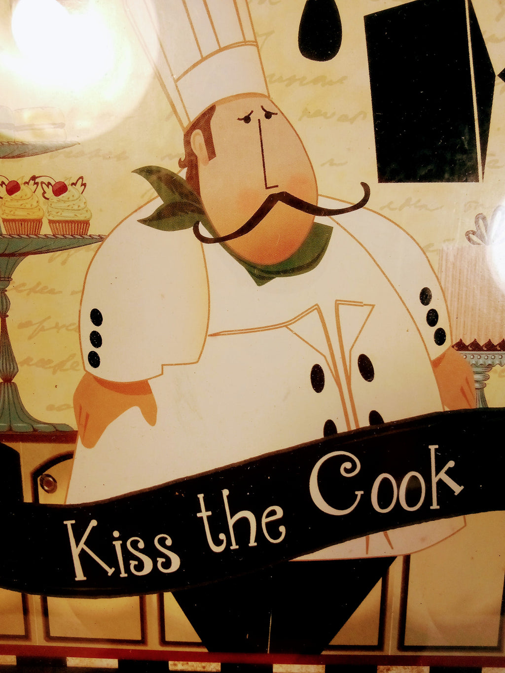Framed 'Kiss the Cook' Kitchen Sign - Glass Wall Decor for Restaurants & Home Chefs