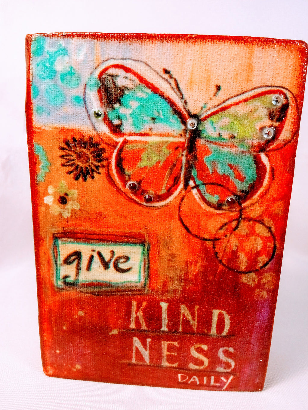 Wood Art Painting Cube, Unique Desk Decor, Handmade Colorful Decorative ,Signed