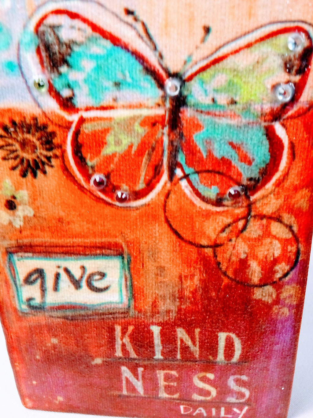 Wood Art Painting Cube, Unique Desk Decor, Handmade Colorful Decorative ,Signed