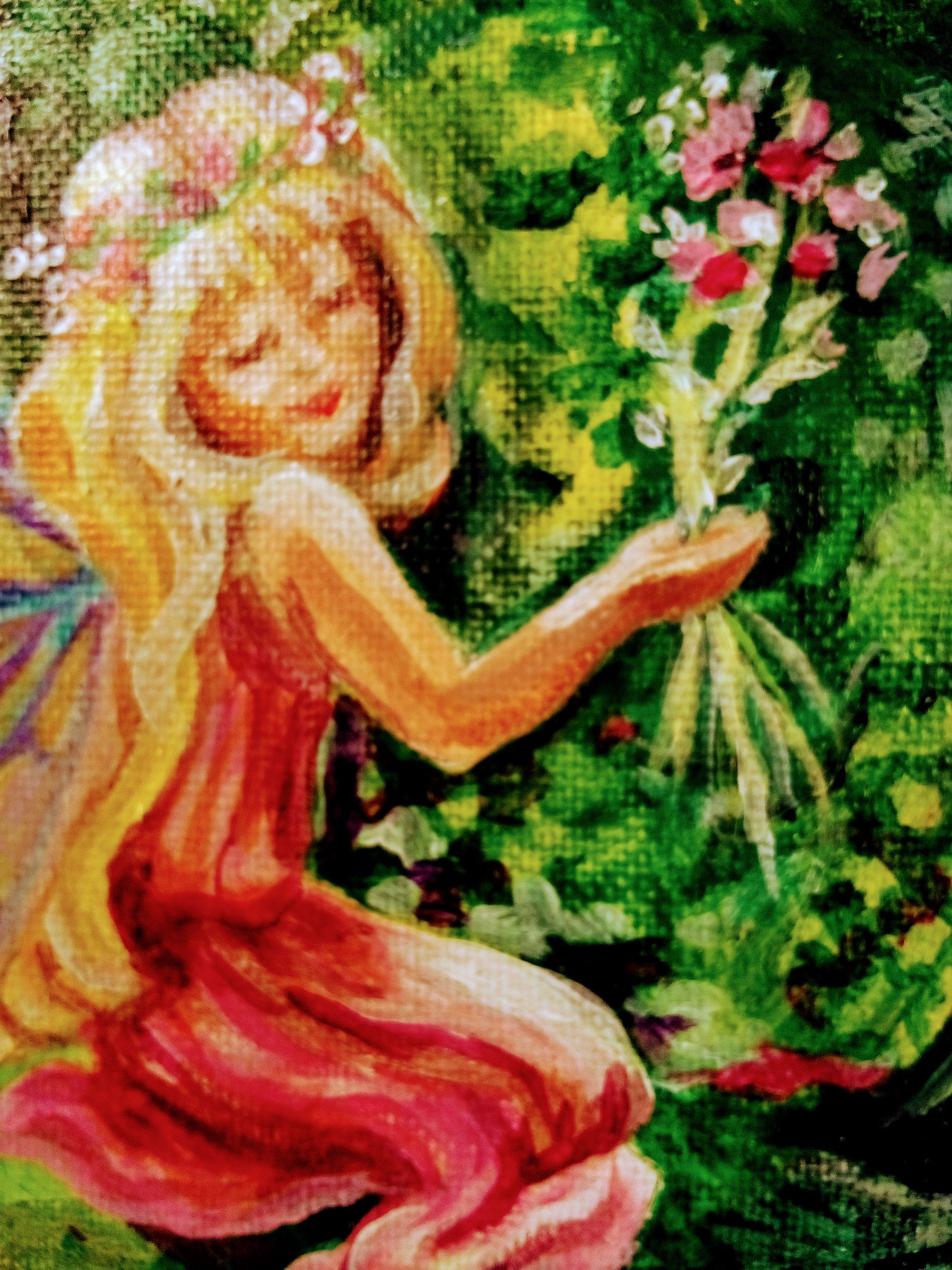 Christmas Gift Set: Unique Paintings Duo, Fairy Canvas Art for Fairy Lovers, Signed AND Greenfinch Tropical Decor