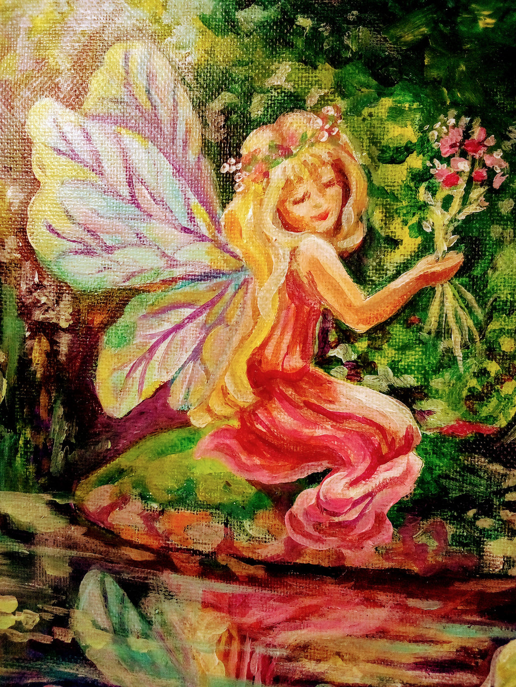 Christmas Gift Set: Unique Paintings Duo, Fairy Canvas Art for Fairy Lovers, Signed AND Greenfinch Tropical Decor