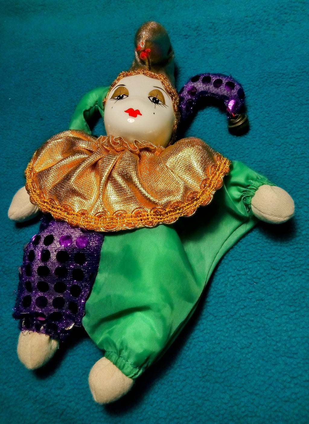 Porcelain Jester Doll, Vintage Harlequin Clown, Unique Home Accent, Elegant Charming Decor Piece, Retro Decoration