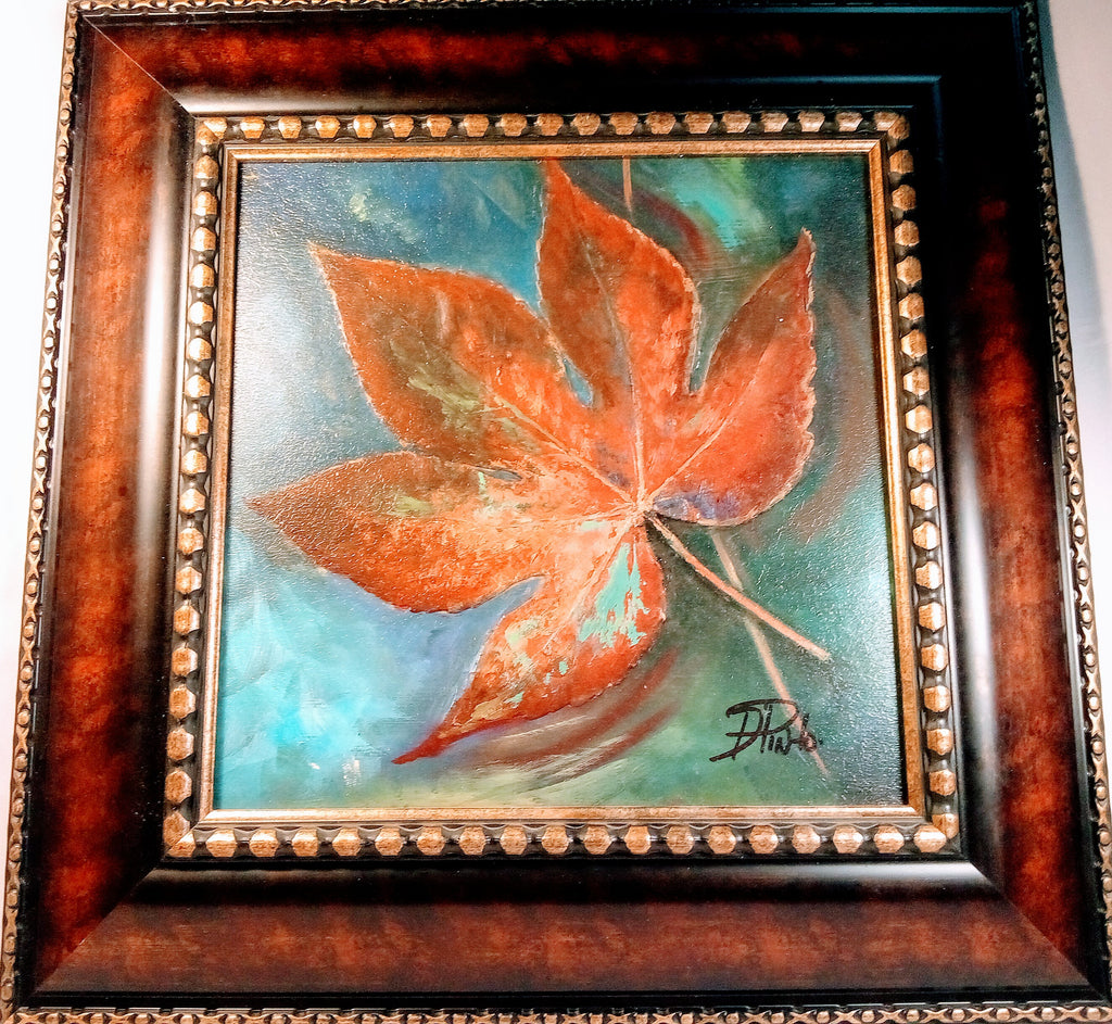 Original Oil Painting of Autumn Leaf, Handpainted Fall Art for Living Room Decor, Nature-Inspired Great for office - Signed
