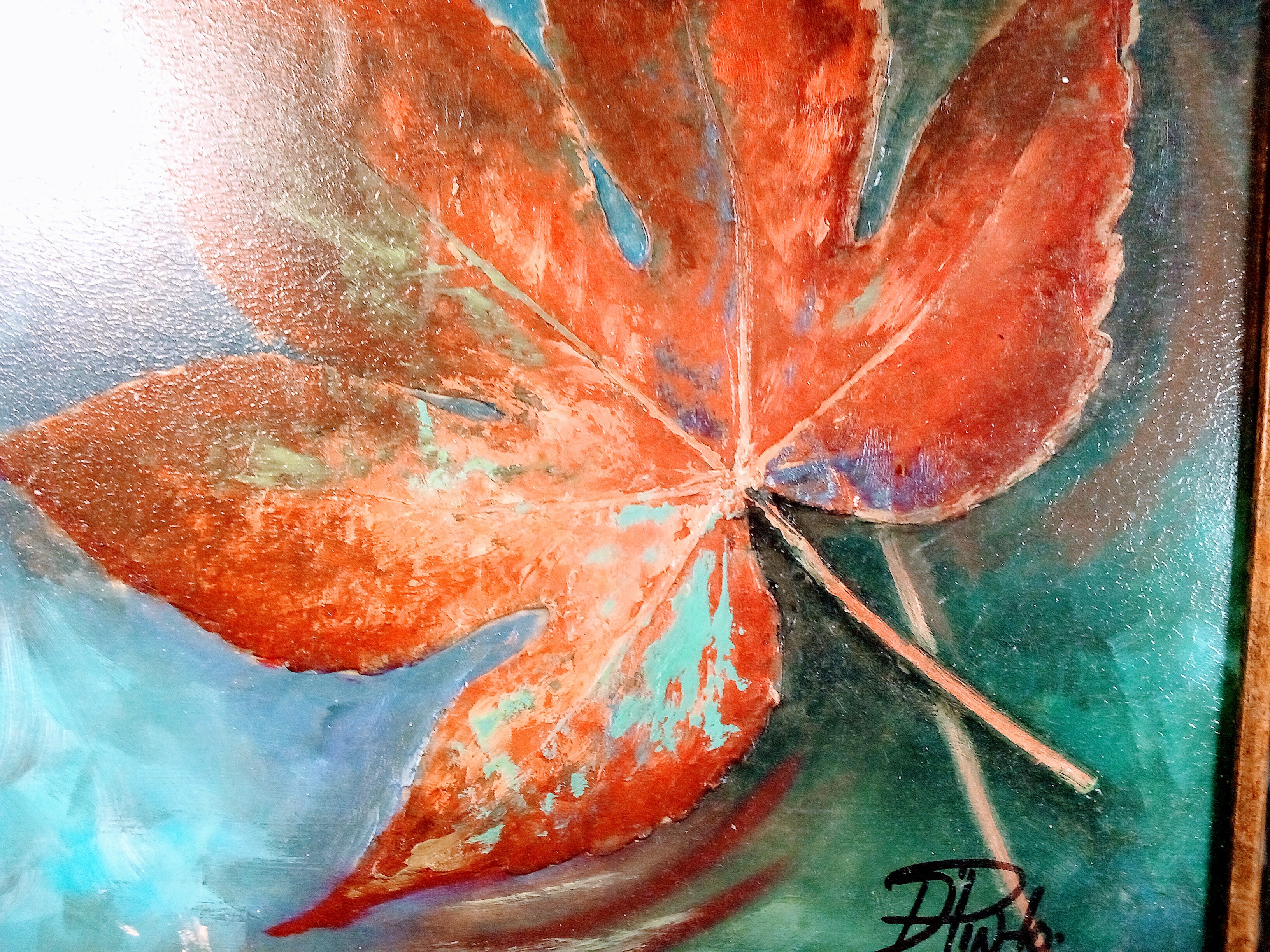 Original Oil Painting of Autumn Leaf, Handpainted Fall Art for Living Room Decor, Nature-Inspired Great for office - Signed