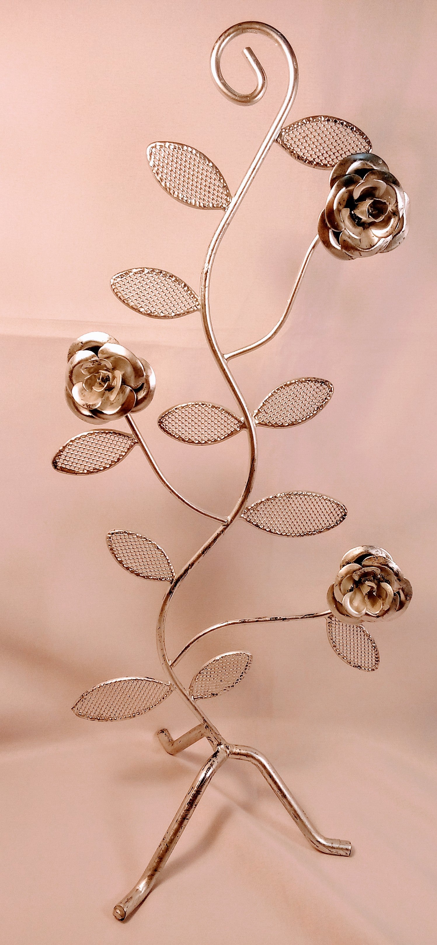 Tall Silver Roses Metal Art, Unique Curvy Design for Timeless Interior Decor and Gift, Distinctive Forever Roses for Any Space - 15"