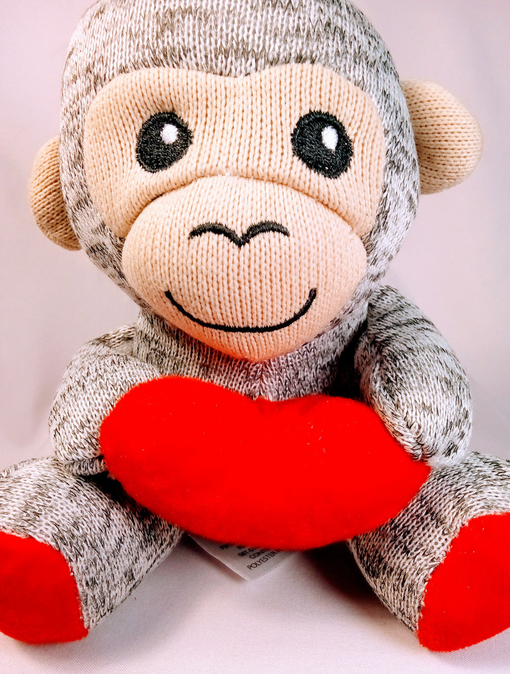 Adorable Monkey with Heart, Soft Gray & Red Cuddly Buddy, Velvet Heart Baby Toy