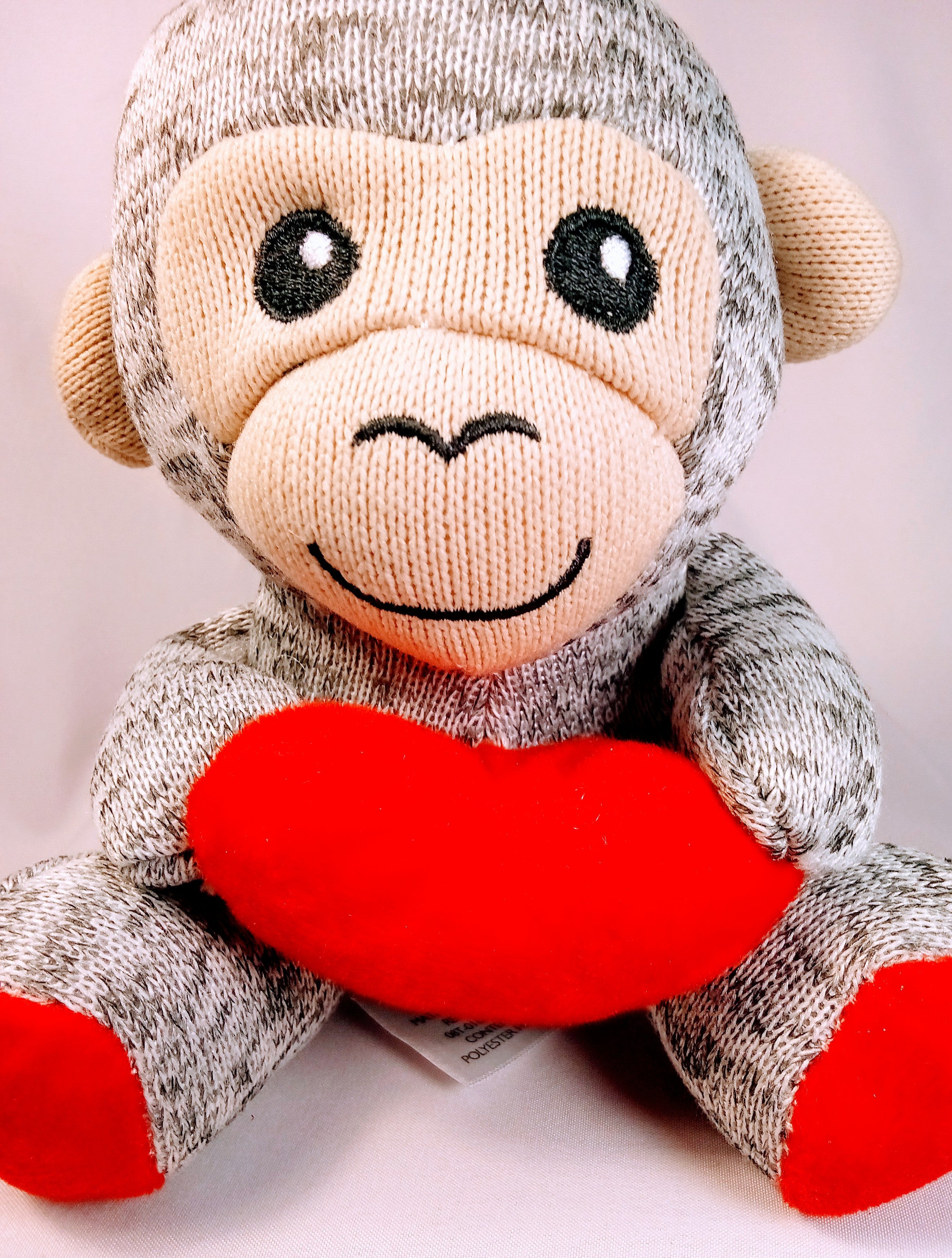 Adorable Monkey with Heart, Soft Gray & Red Cuddly Buddy, Velvet Heart Baby Toy