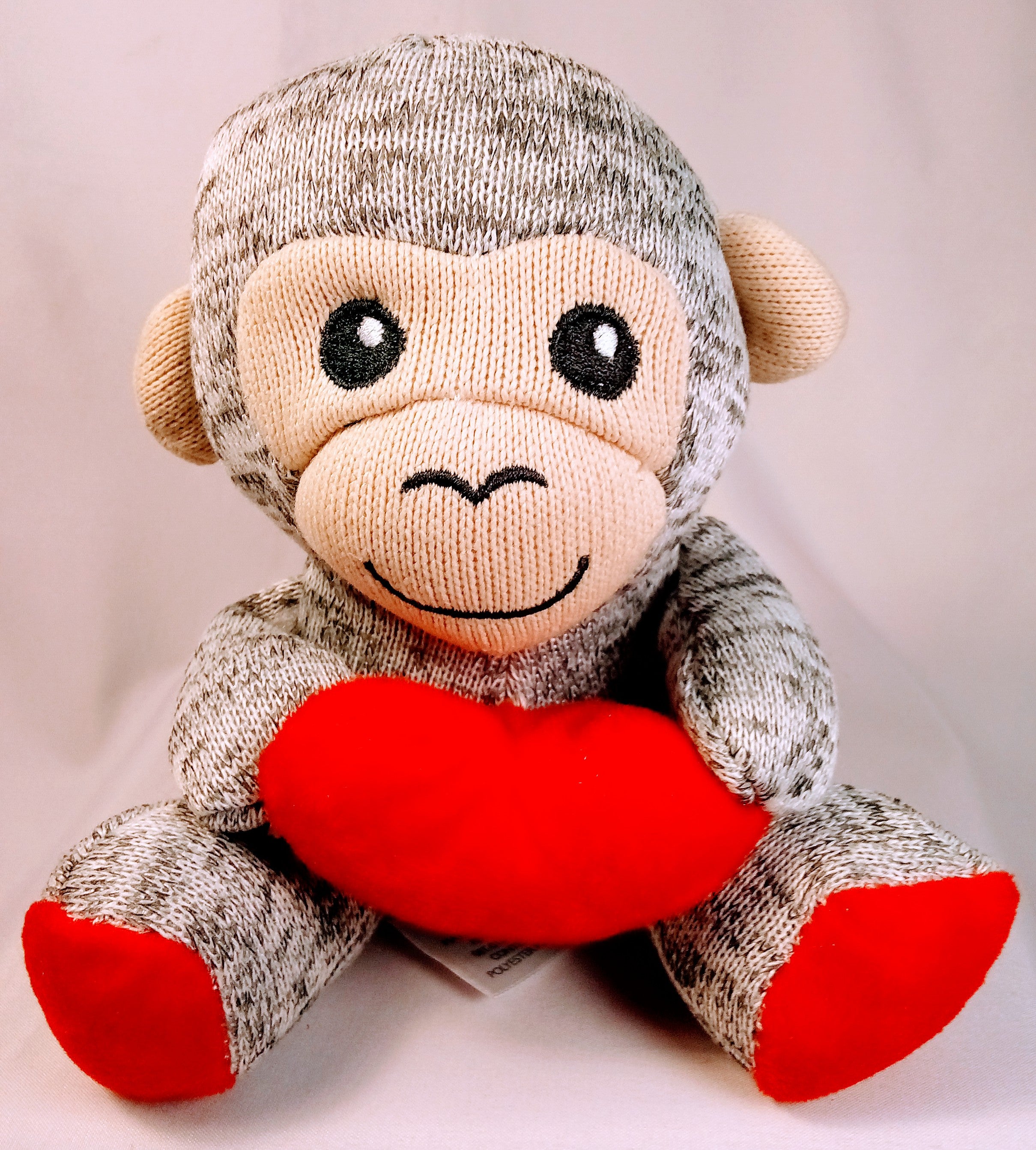 Adorable Monkey with Heart, Soft Gray & Red Cuddly Buddy, Velvet Heart Baby Toy