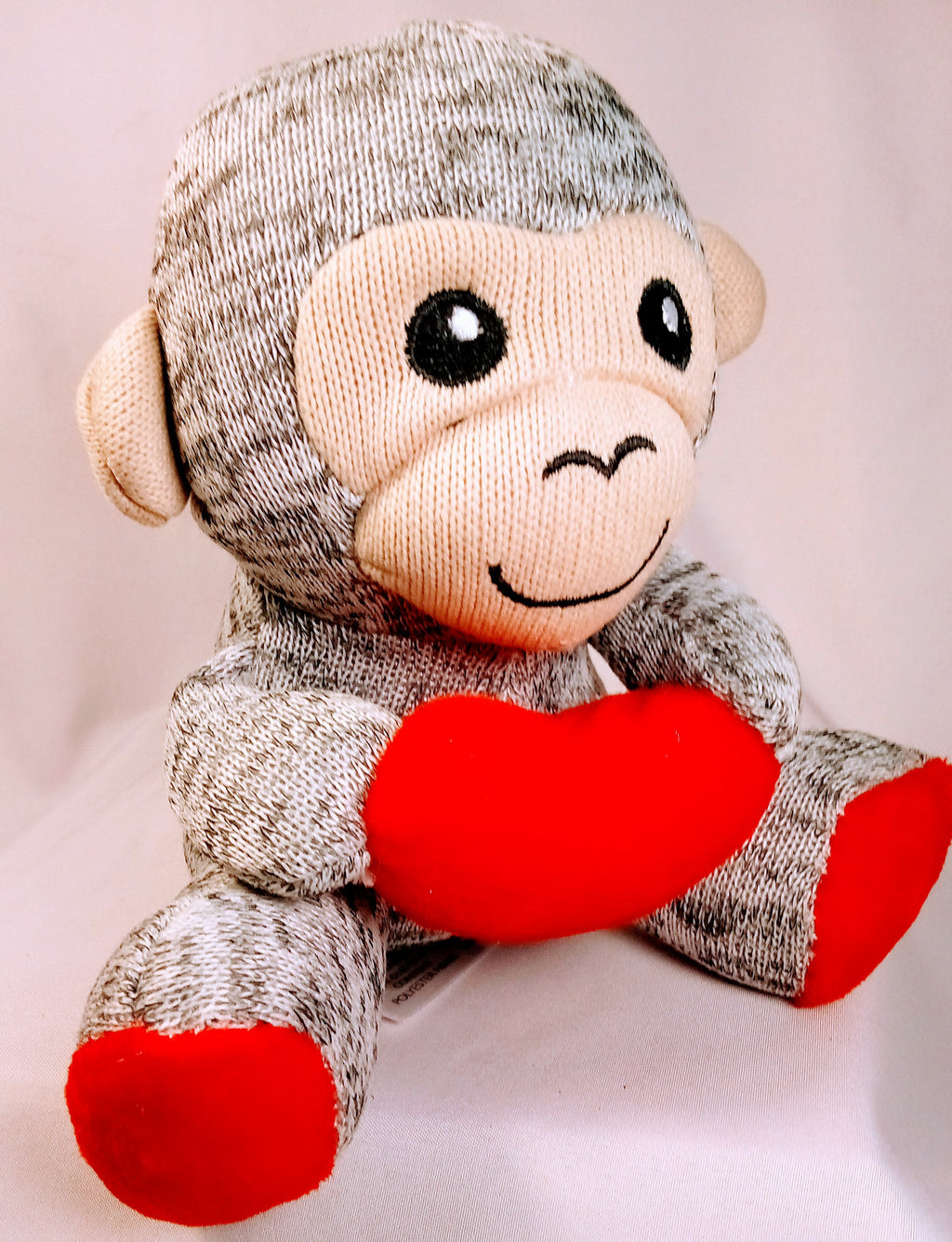 Adorable Monkey with Heart, Soft Gray & Red Cuddly Buddy, Velvet Heart Baby Toy