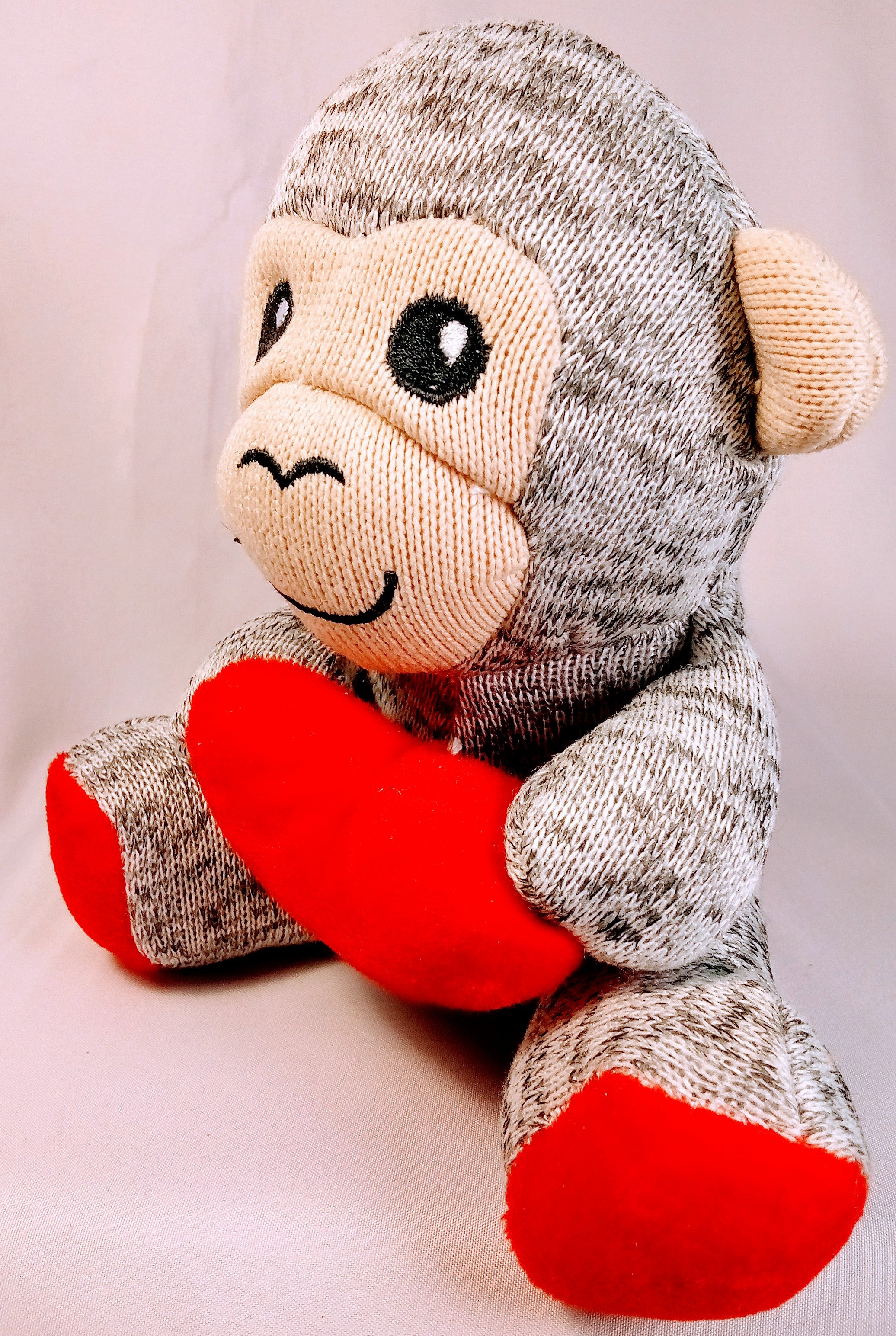 Adorable Monkey with Heart, Soft Gray & Red Cuddly Buddy, Velvet Heart Baby Toy