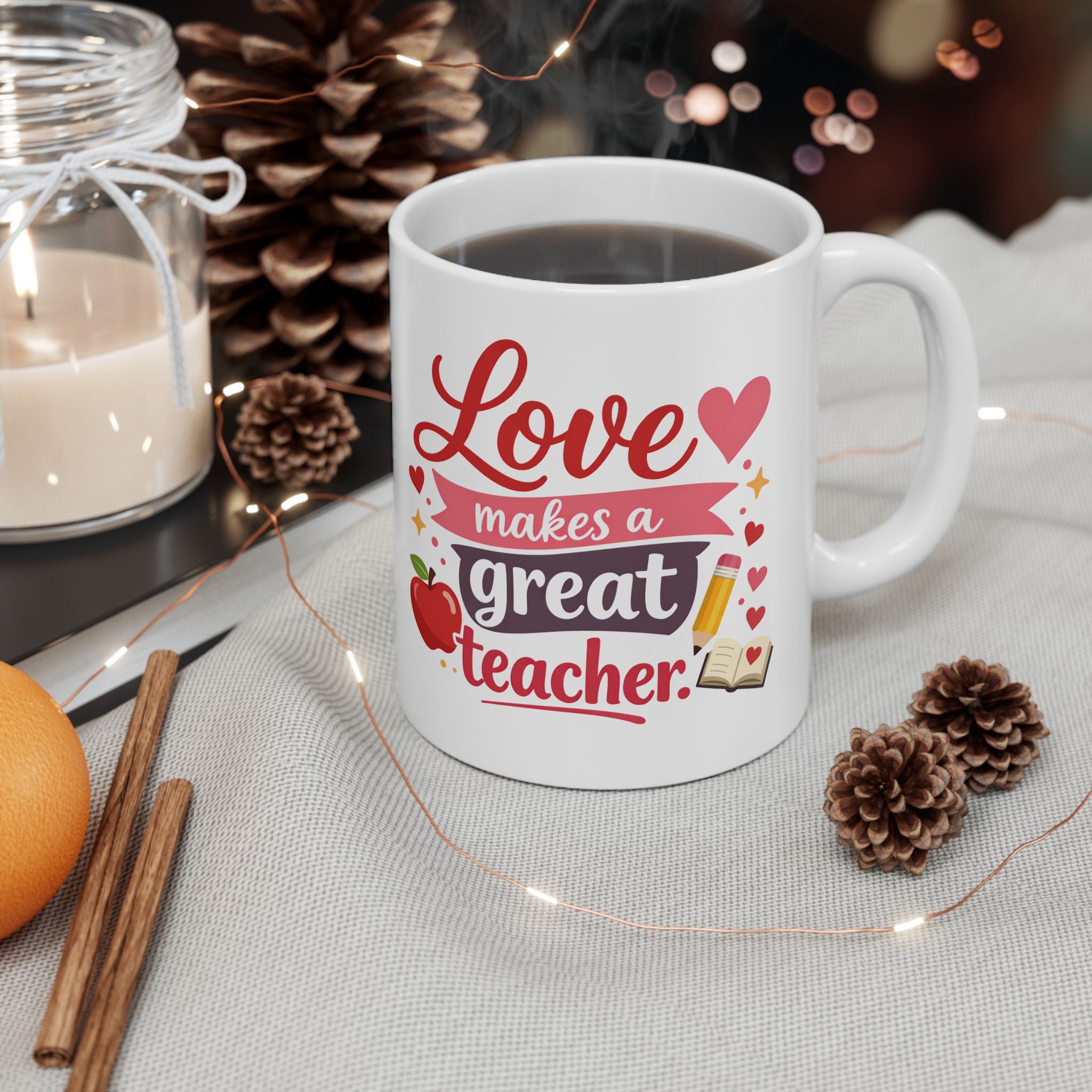 Teacher Appreciation Ceramic Mug - "Love Makes A Great Teacher" - Perfect for Busy Classrooms