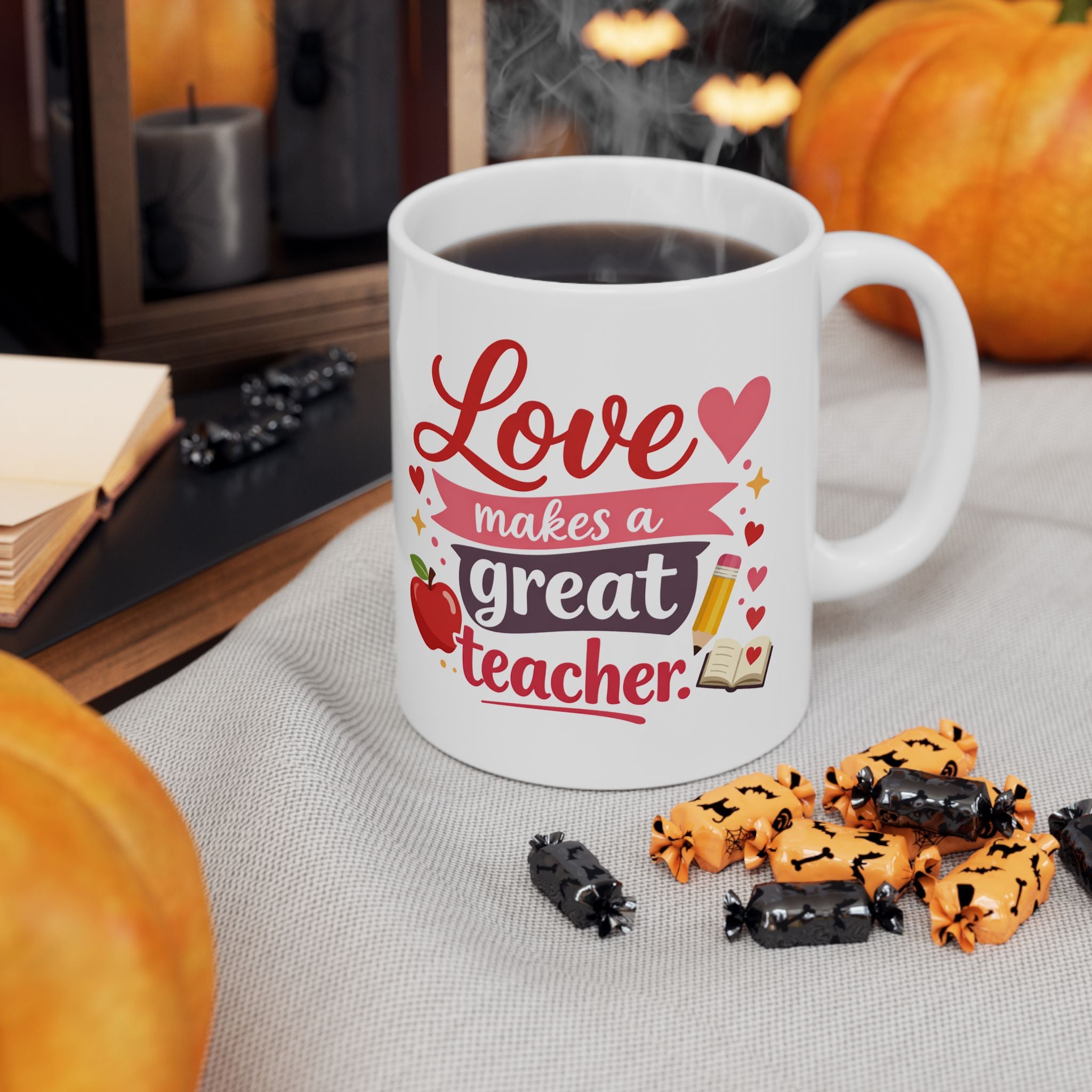 Teacher Appreciation Ceramic Mug - "Love Makes A Great Teacher" - Perfect for Busy Classrooms