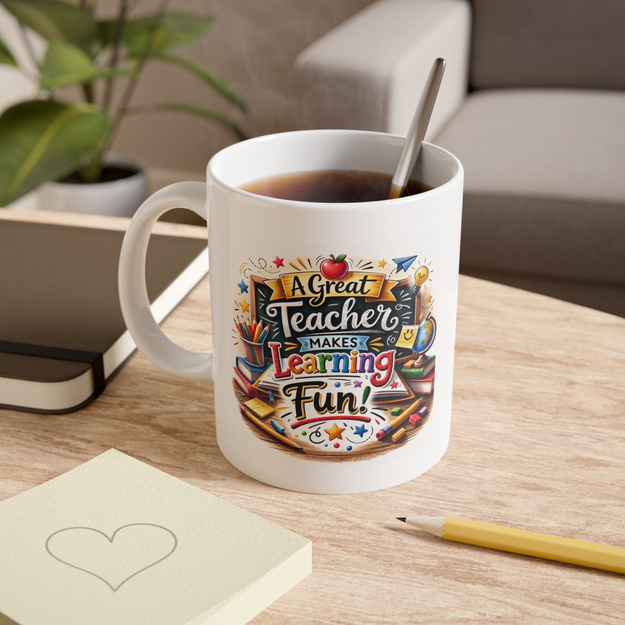 Teacher Mug -  "A Great Teacher Makes Learning Fun" 11oz Ceramic, Brings Joy to Every Coffee Break