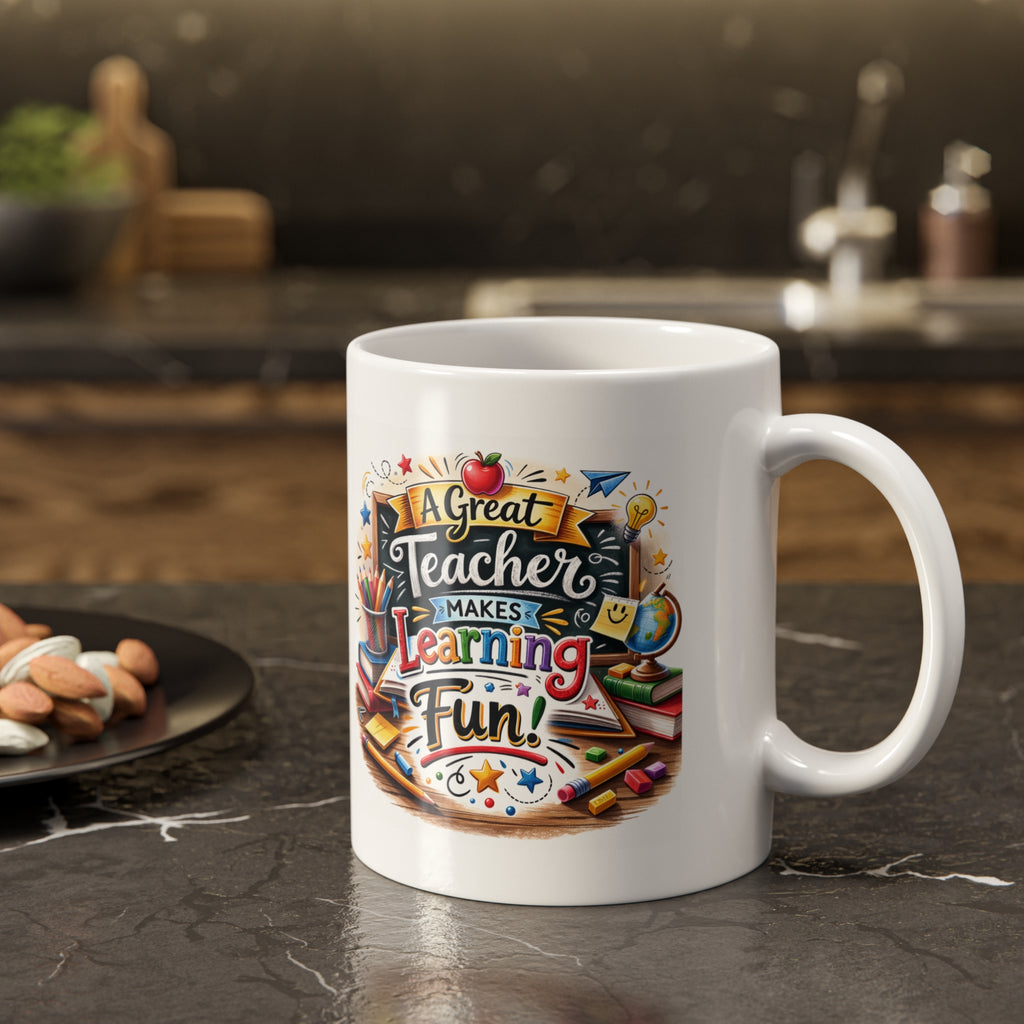 Teacher Mug -  "A Great Teacher Makes Learning Fun" 11oz Ceramic, Brings Joy to Every Coffee Break