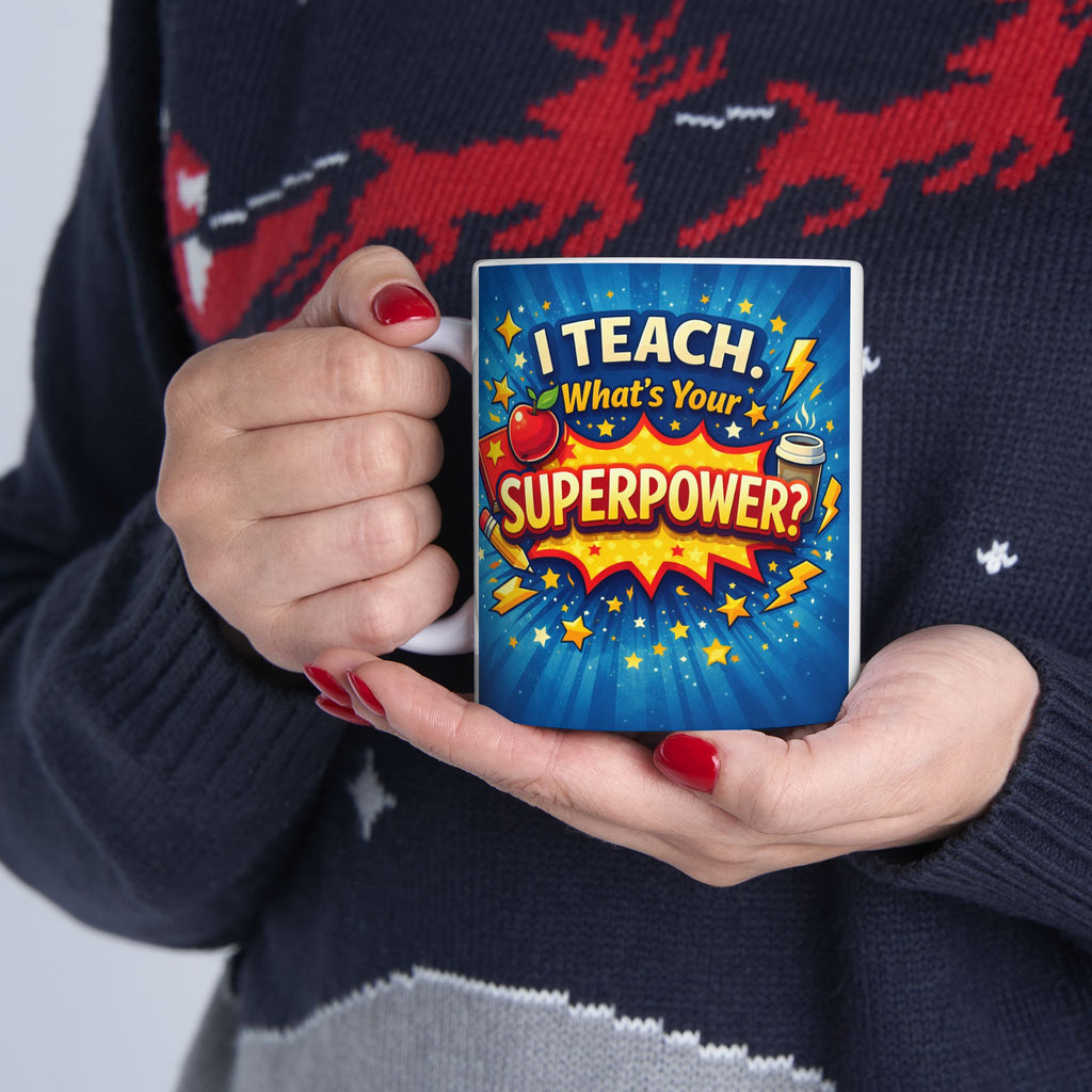Teacher's Quote Mug: I Teach. What's Your Superpower Gift?  Brings Cheer to Every Morning