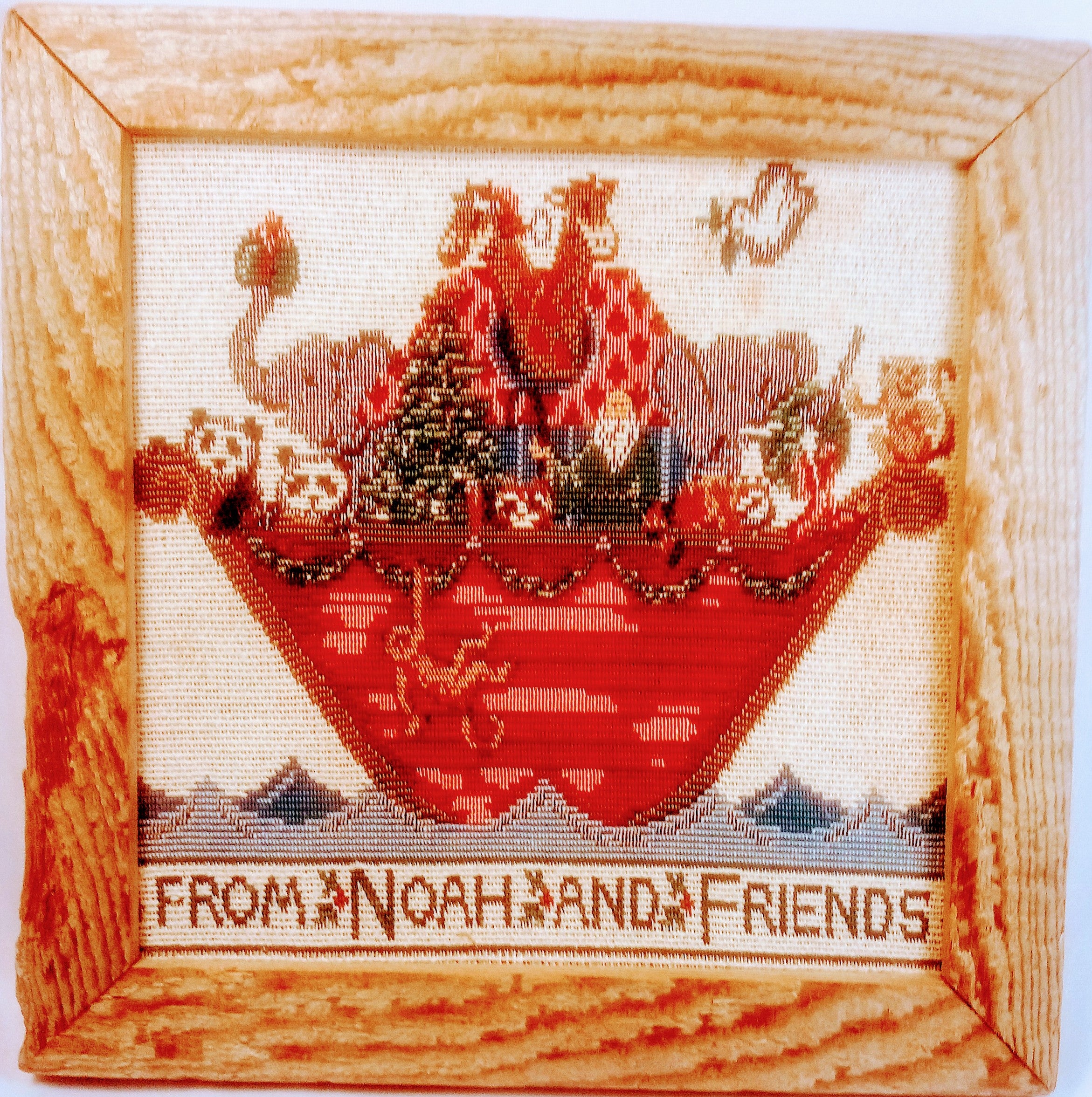 Vintage Genesis Cross Stitch, Whimsical Noah's Ark Wall Decor, Framed Art Embroidery Classic, Wall Hanging Cherished 1996