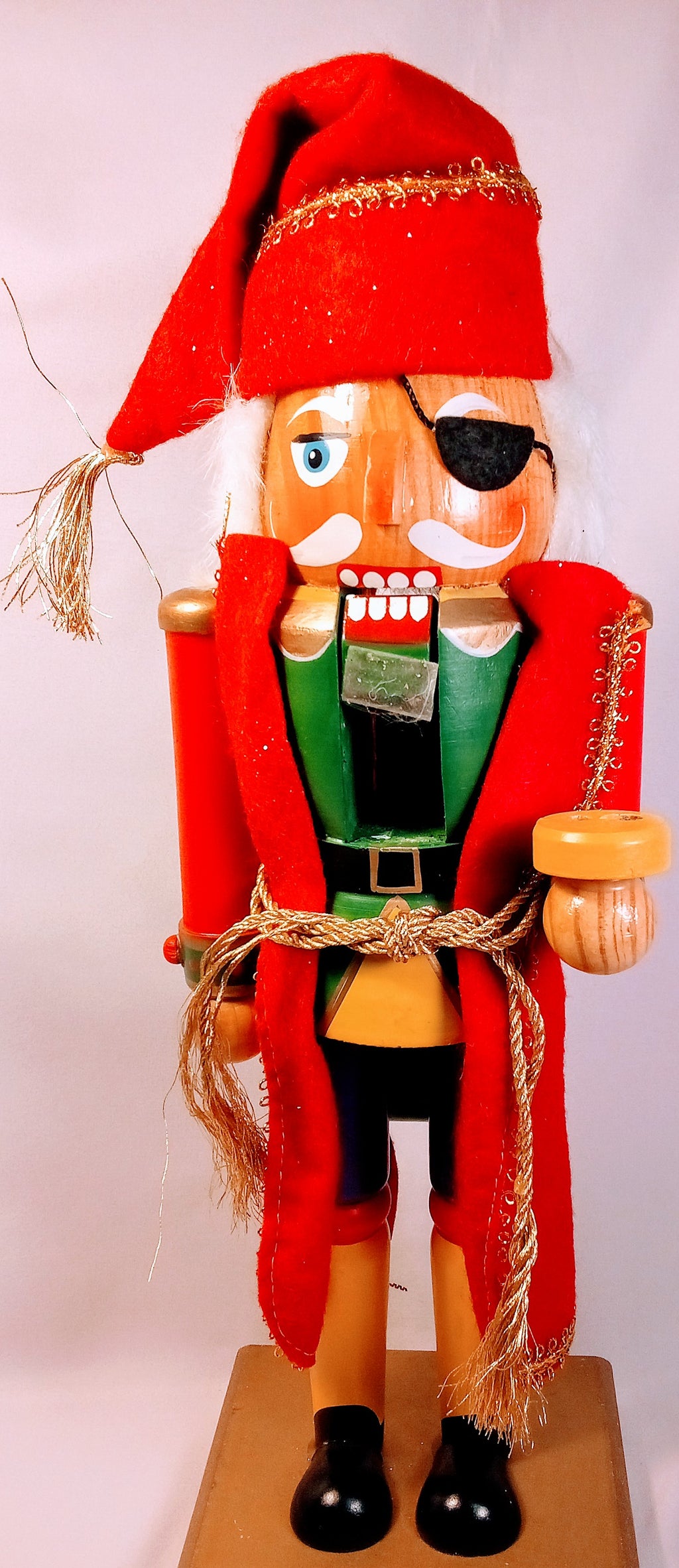 Christmas Pirate Nutcracker Figurine with Gold Accents for Festive Decor Decoration for Collectors, Unique Wooden Felt Handmade