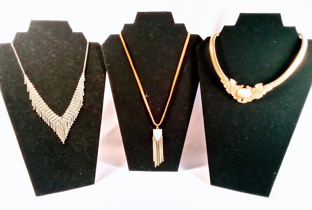 Christmas Gift Set for Her: 3 Vintage Fashion Necklaces - Diamond Necklace, Gold Snake Style, AND Leather with Gemstone