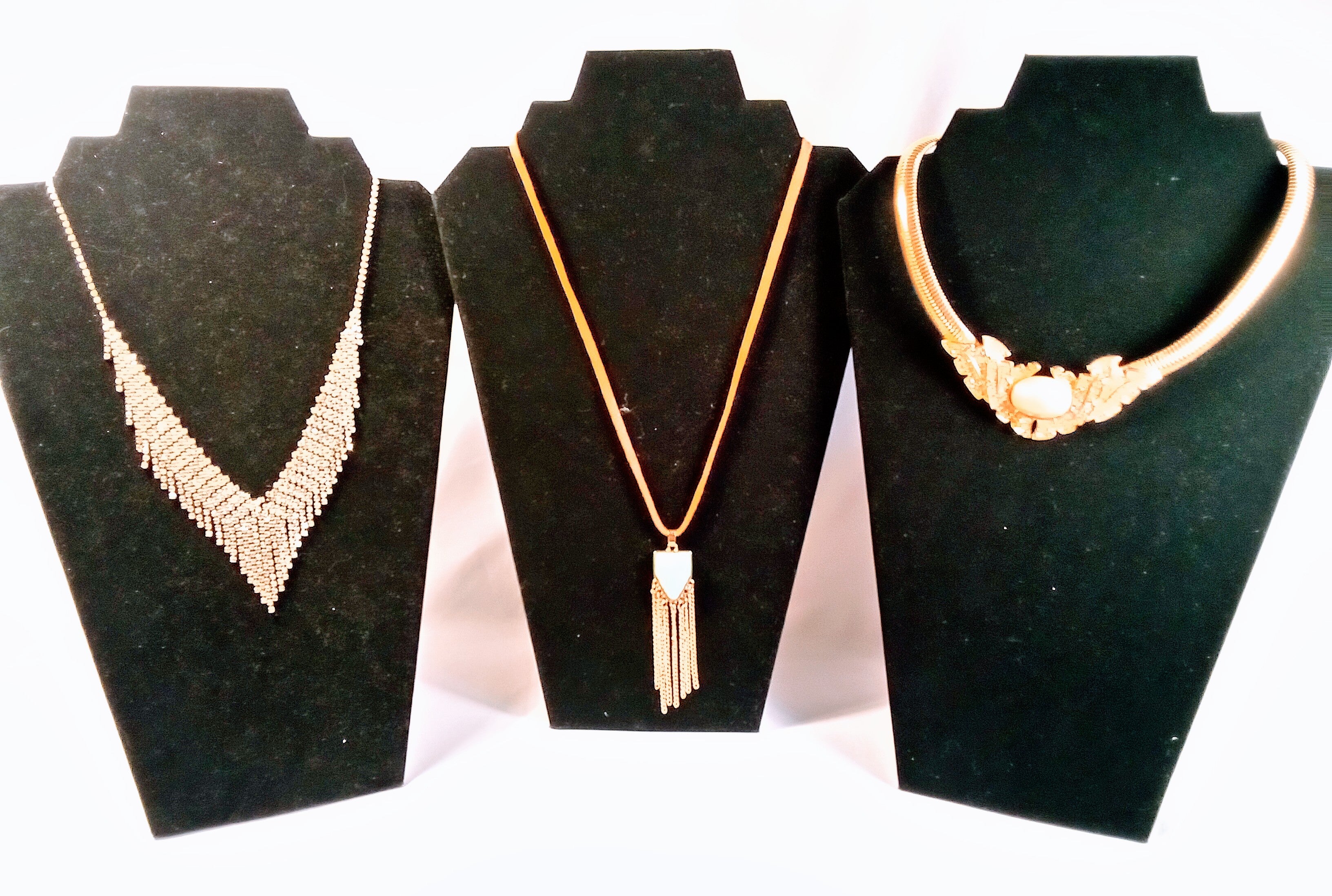 Christmas Gift Set for Her: 3 Vintage Fashion Necklaces - Diamond Necklace, Gold Snake Style, AND Leather with Gemstone