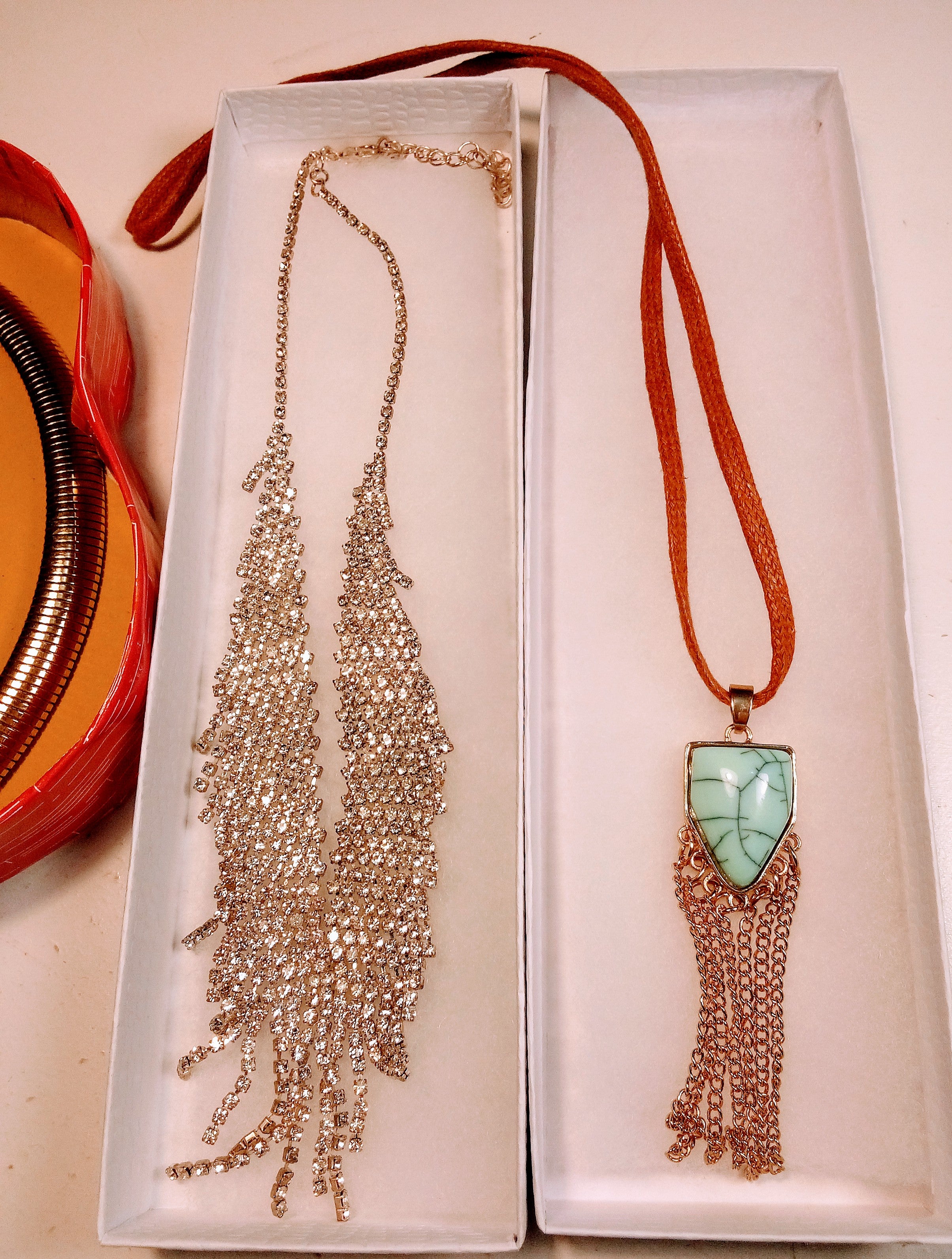 Christmas Gift Set for Her: 3 Vintage Fashion Necklaces - Diamond Necklace, Gold Snake Style, AND Leather with Gemstone